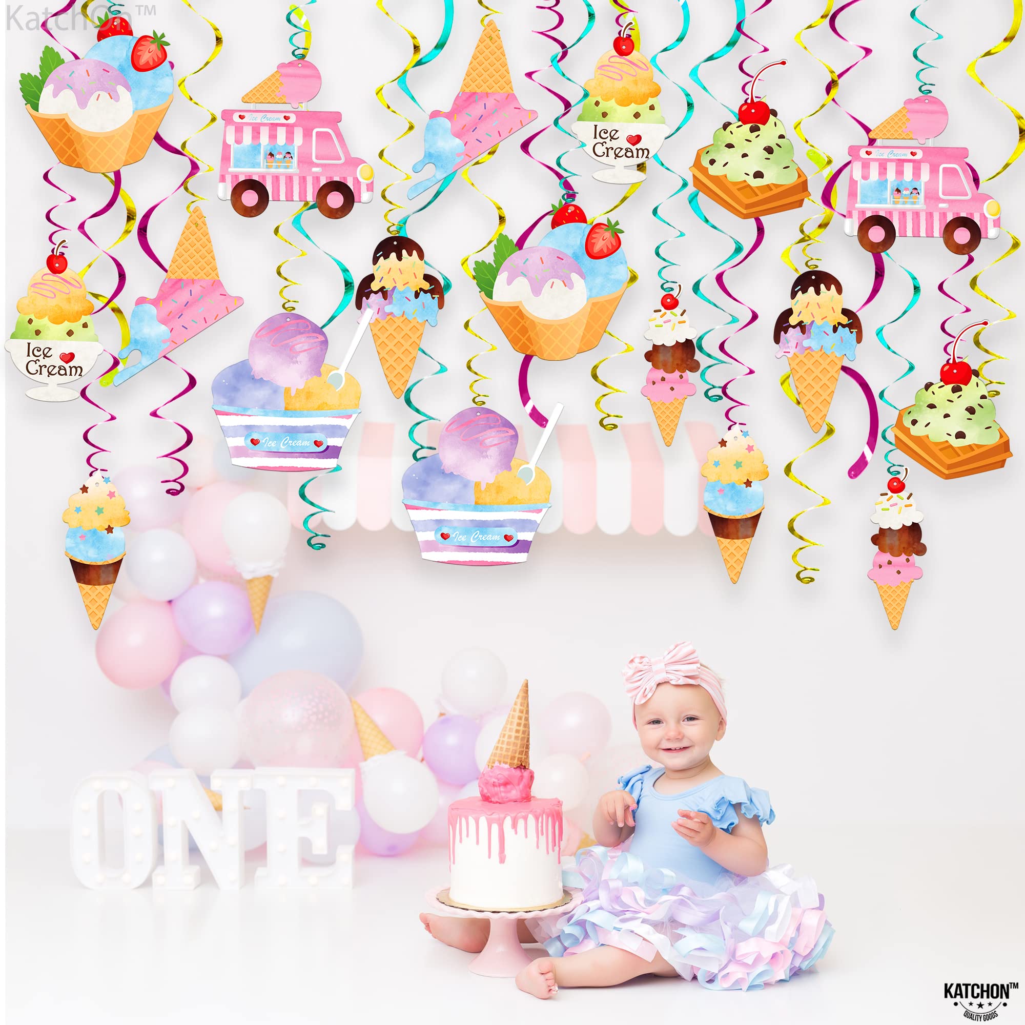 30PCS Ice Cream Hanging Swirls Party Decorations - Ready to Use Hanging Decor for Ice Cream Themed Birthday Parties, Baby Showers & Summer Social Events - Perfect for Dessert Bars & Frozen Treat Celebrations