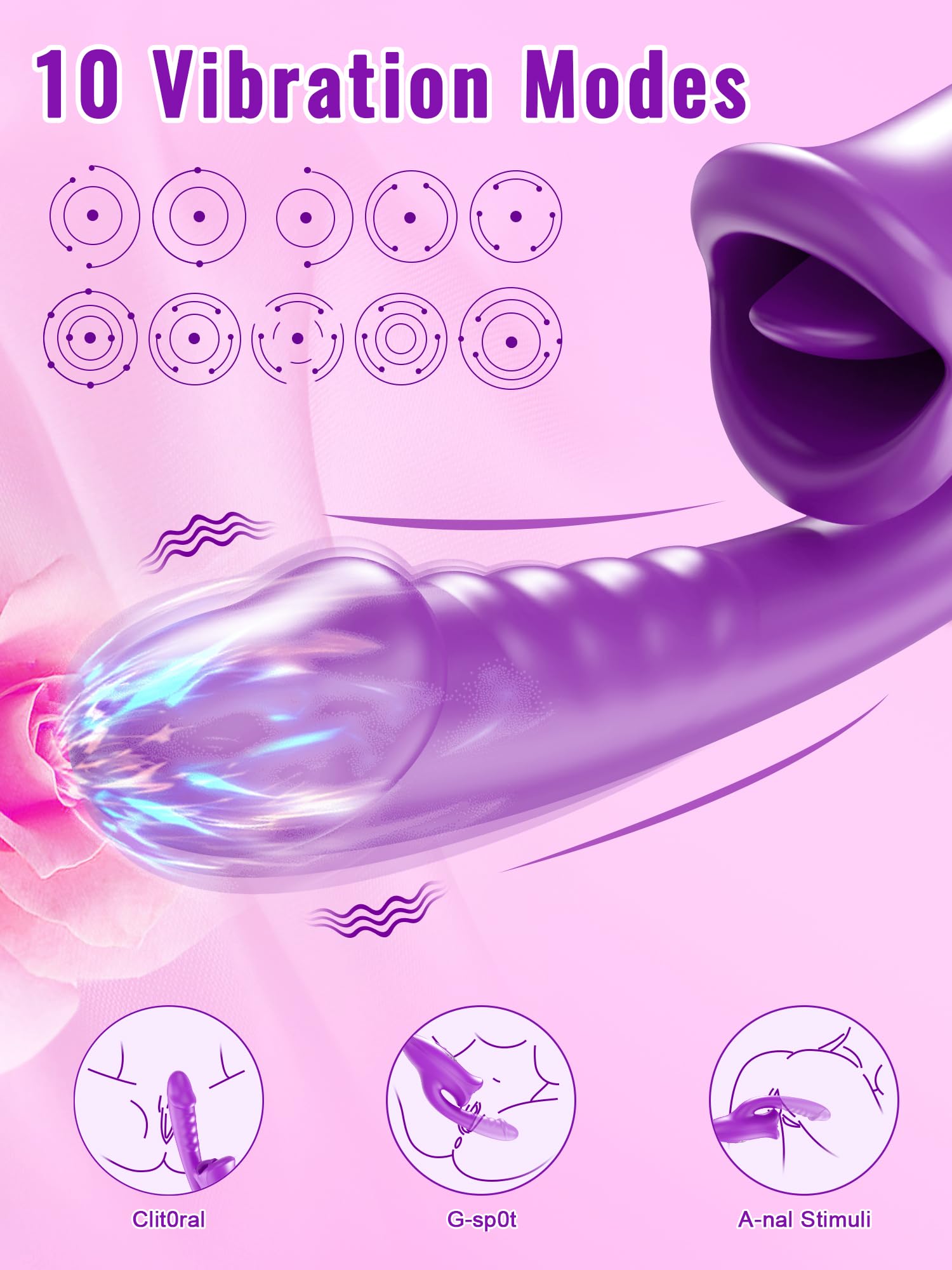 Realistic Tongue Rose Dildo Vibrator - 3-in-1 G Spot & Clitoral Stimulator with 10 Vibration Modes & Licking Function for Women & Couples | Adult Sex Toy for Solo Play & Intimate Moments