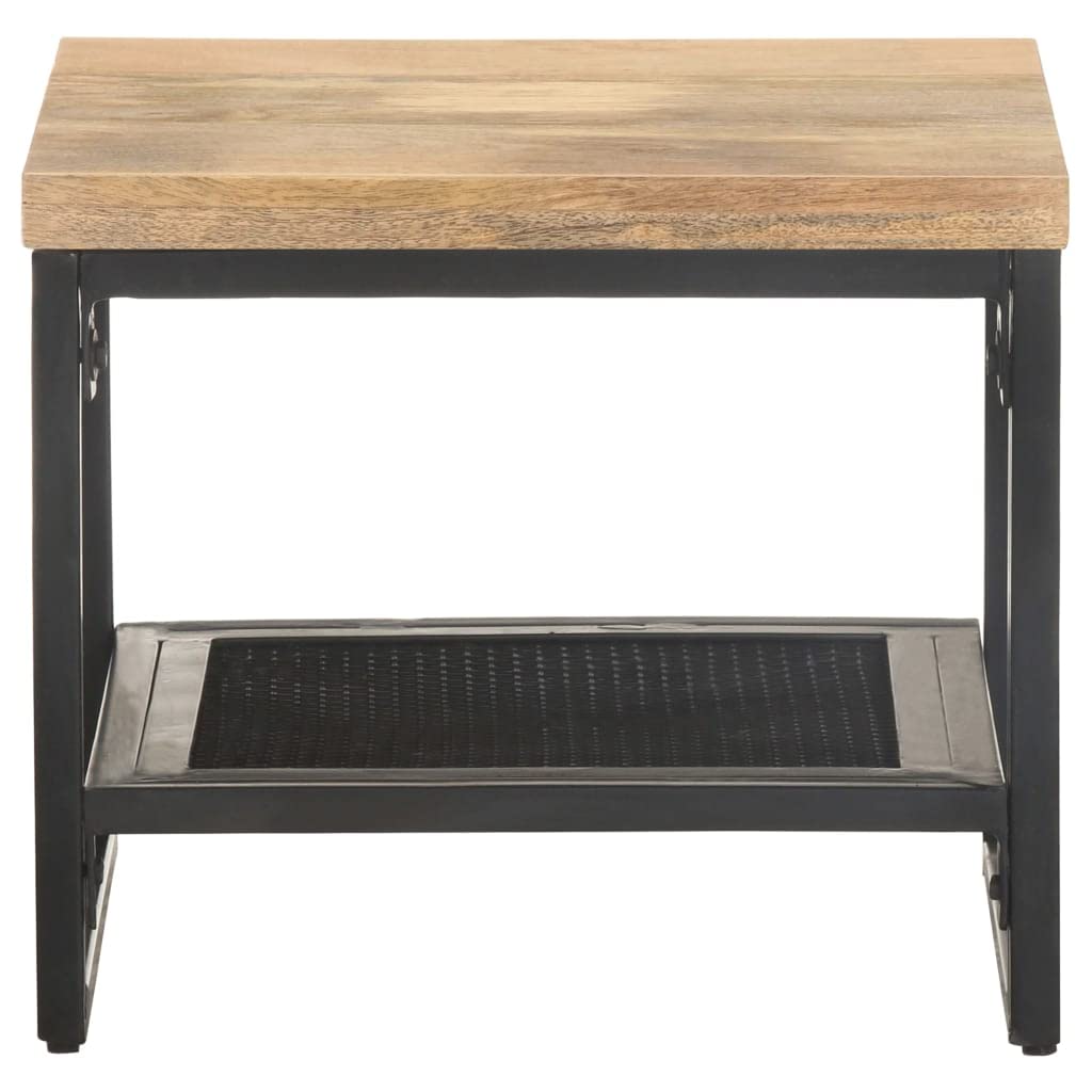 Farmhouse Style Side Table - Solid Rough Mango Wood Coffee Table with Iron Legs, Square Shape & Storage Shelf | Rustic End Table for Living Room, Bedroom, or Patio Decor