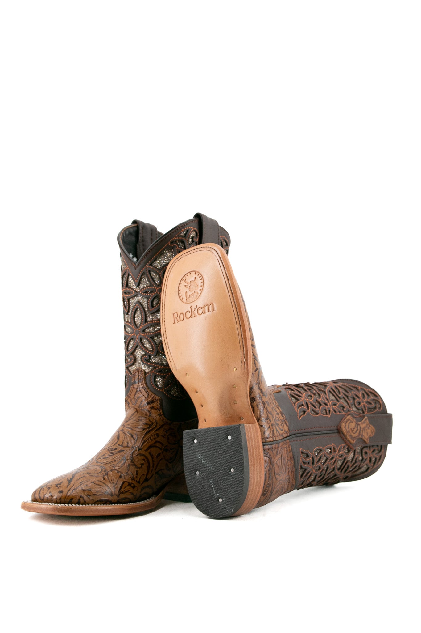 Tooled Cincelado Square Toe Cowgirl Boots for Women - Western Style Leather Riding Boots - Perfect for Country Dancing, Rodeos & Cowboy Fashion