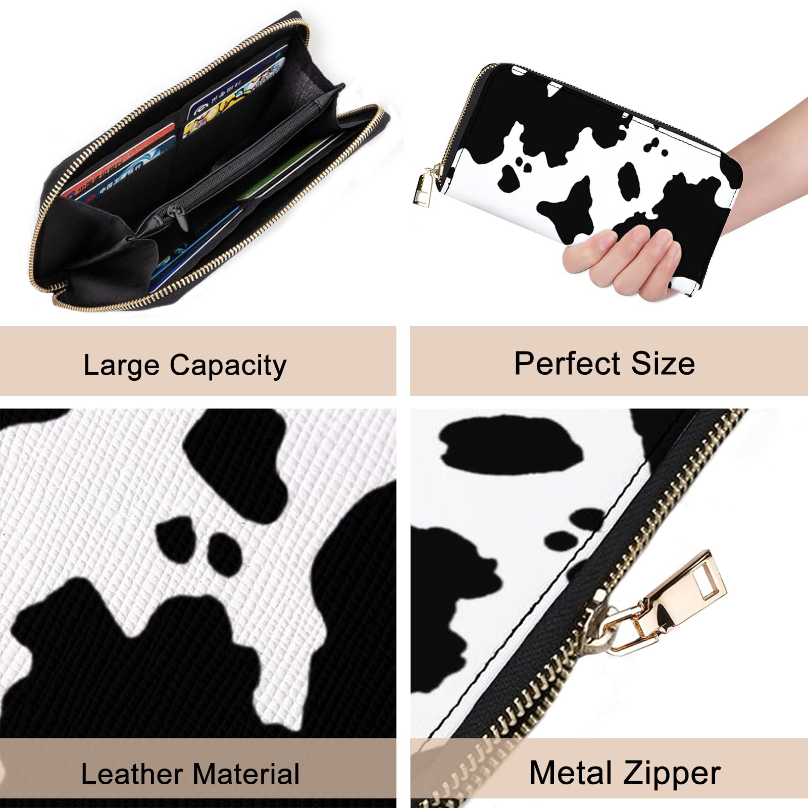 Cow Print Wallet for Women - PU Leather Phone & Credit Card Holder - Stylish Cow Print Purse for Everyday Use, Travel, and Shopping