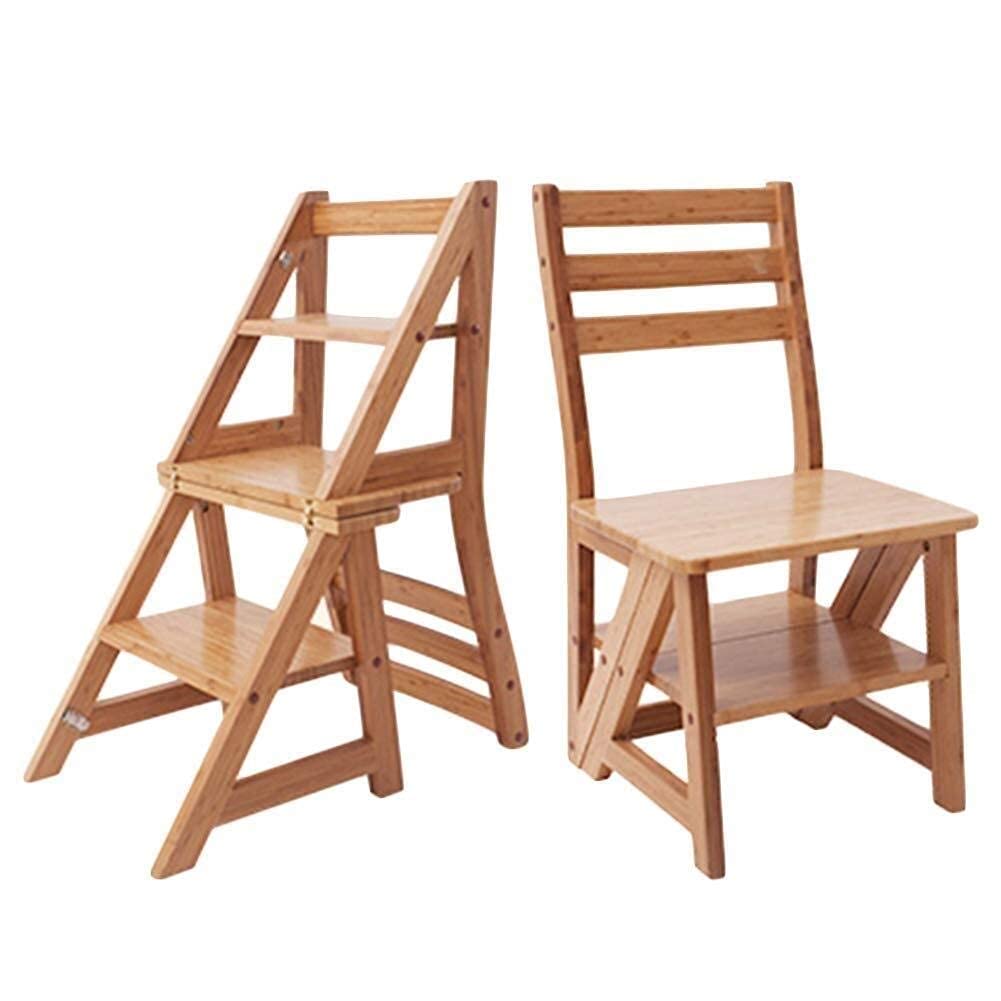 Solid Wood Multi-Functional Folding Chair - 2-in-1 Step Stool for Home, Ladder Stool & Shoe Bench with 3 Steps - Perfect for Kitchen, Bathroom, Closet Organization & Reaching High Shelves