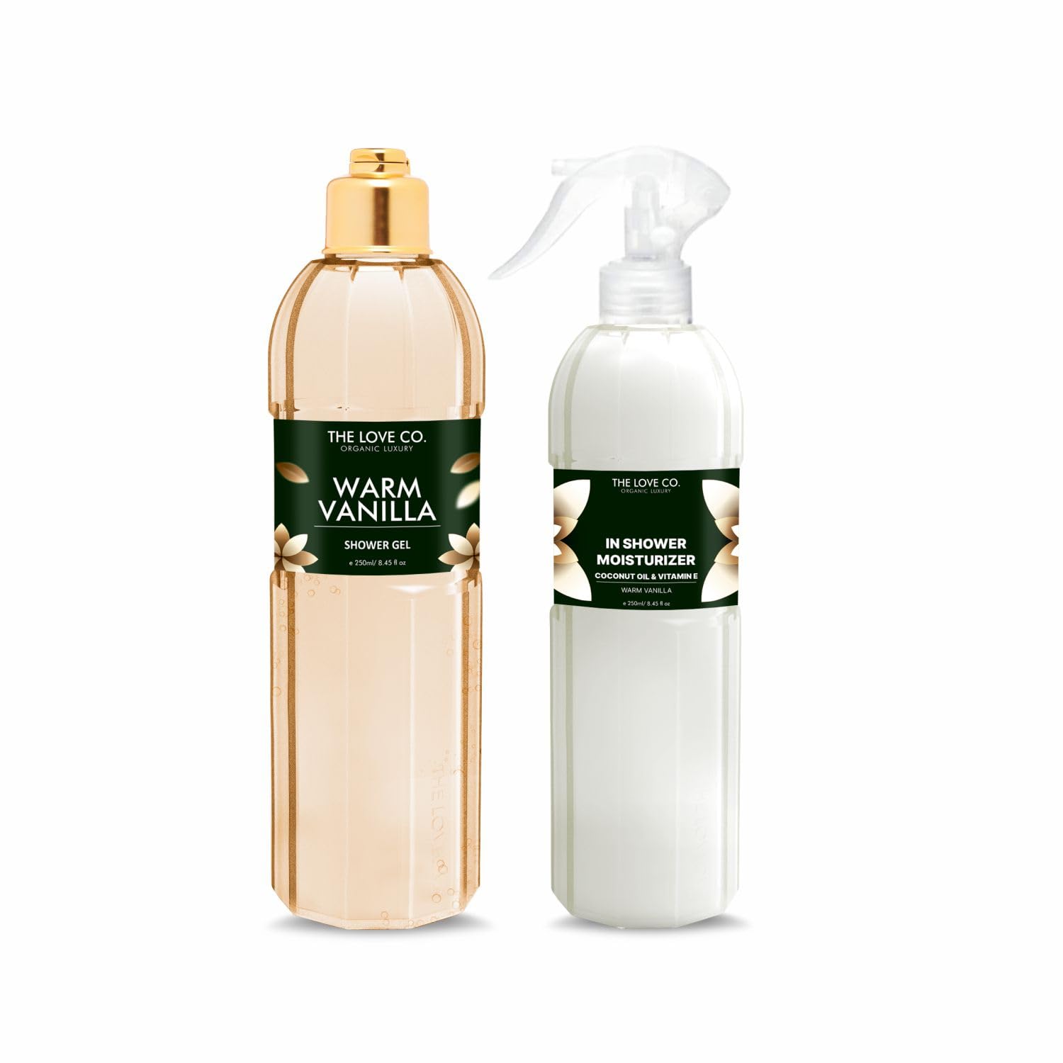 THE LOVE CO. Warm Vanilla Body Wash & In-Shower Moisturizer for Dry Skin - Anti-Blemish, Even Skin Tone, 100% Natural & Non-Greasy | 2-in-1 Luxury Skincare for All Skin Types | 250ml | Perfect for Daily Hydration & Relaxing Bath Time