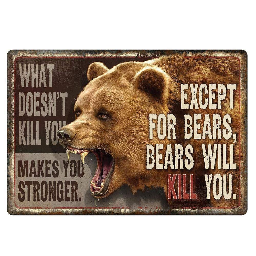 Bordel Bears Will Kill You Tin Sign - Vintage Metal Wall Art for Home, Bar, Cafe, Kitchen Decor - 20cm x 30cm Retro Sign - Perfect for Man Cave, Pub, Restaurant & Office Decoration