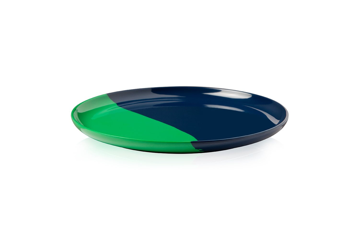 Premium 1/2 & 1/2 Melamine Dinner Plates - Green & Navy Set of 4 - Durable & Lightweight for Outdoor Dining, Picnics, Camping & Everyday Use