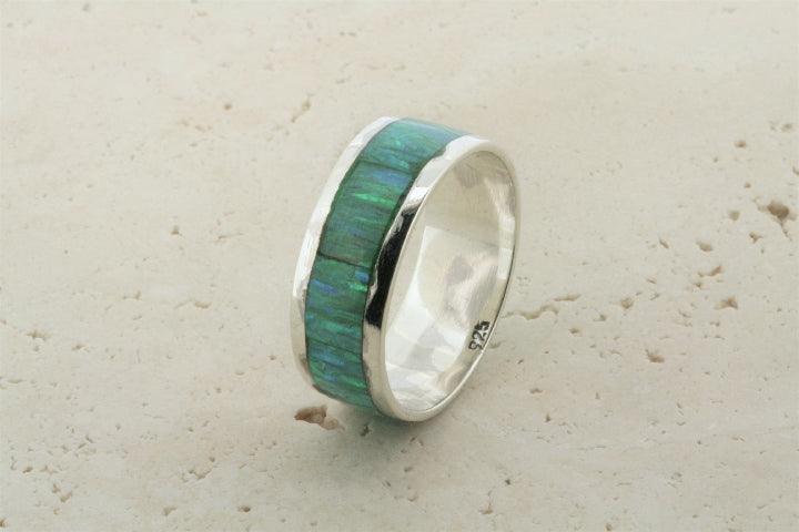 Natural Green Opal Band Ring - Elegant Handmade Jewelry for Women, Perfect for Weddings, Parties & Everyday Wear