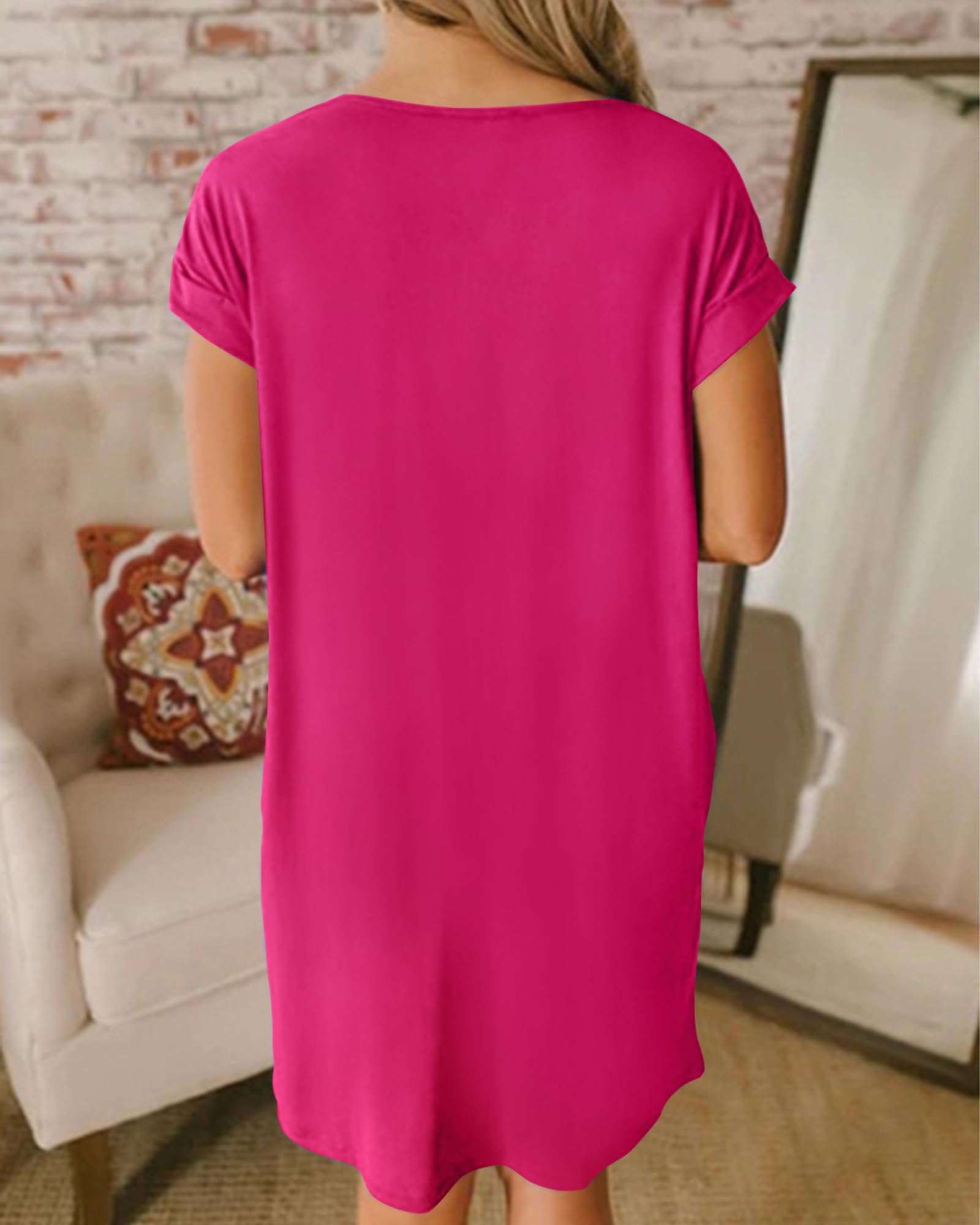 BTFBM Women's V-Neck Short Sleeve Summer Dress 2025 - Spring Casual Loose Tunic T-Shirt Dress with Pockets | Perfect for Beach, Vacation, and Lounge Wear
