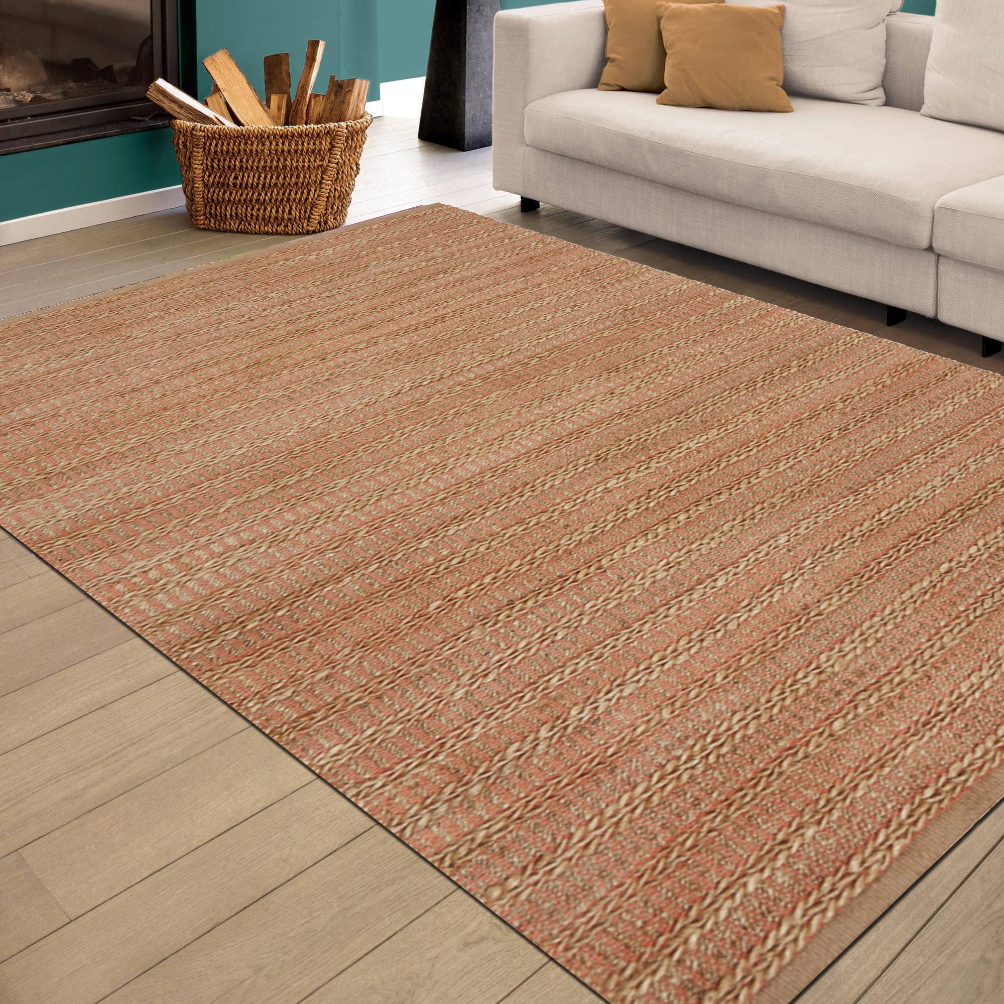 LR Home Ox Bay Quinn Interwoven Fuchsia Natural Area Rug - Soft & Durable Handwoven Rug for Living Room, Bedroom, or Office Decor