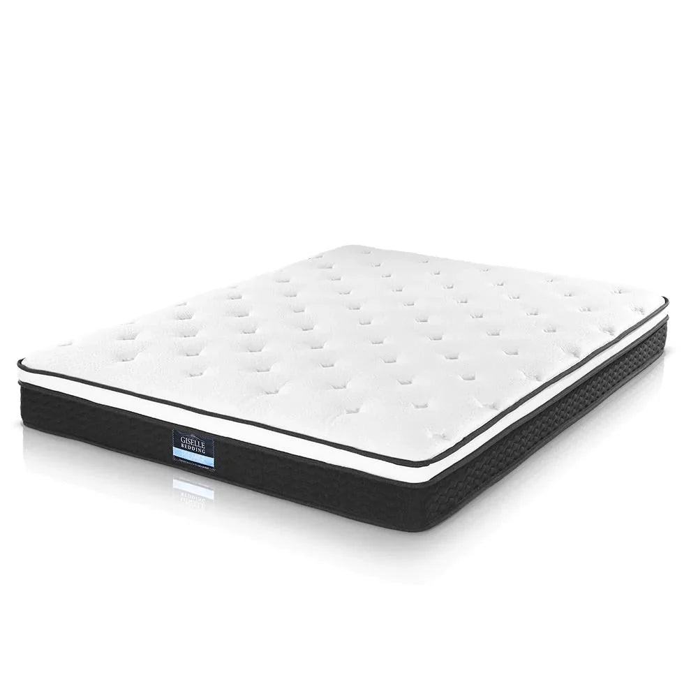 Aldinga Queen Bed Frame with Bonita Pillow Top Mattress - Medium Firm Support Double Package Set for Bedroom | Beige Upholstered Platform Bed with Comfortable Memory Foam Mattress for Master Bedroom, Guest Room & Apartment