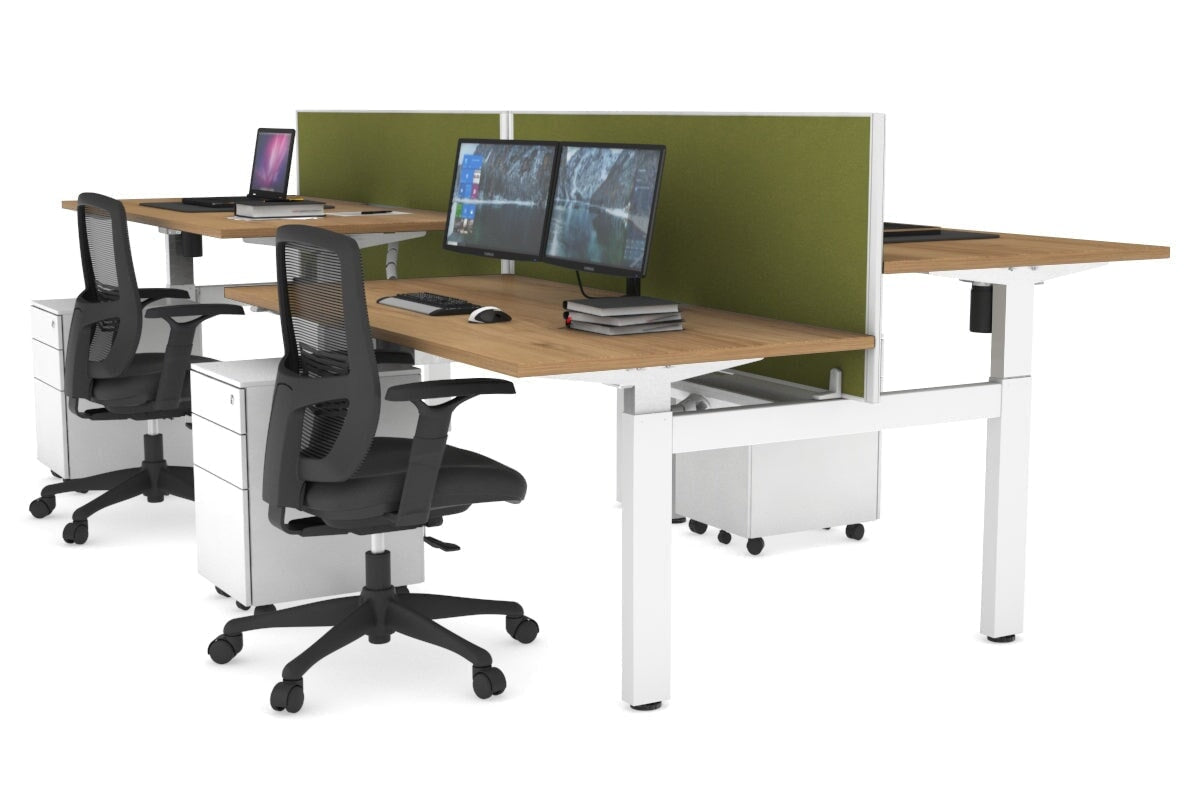 Adjustable 4-Person H Bench Workstation - White Frame (1400L x 800W) | Ergonomic Office Desk for Team Collaboration & Workspace Efficiency