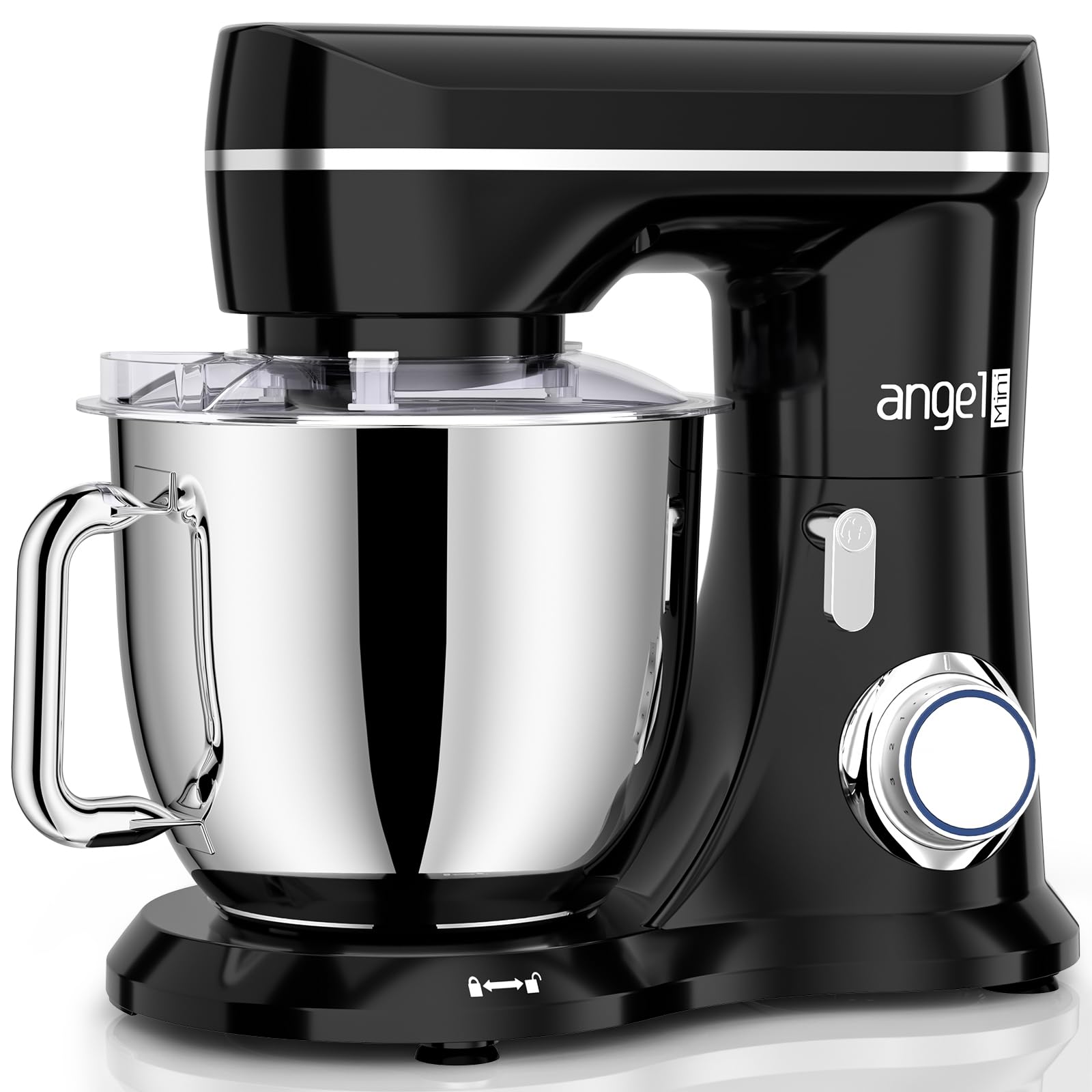 5-Quart Mini Angel Electric Stand Mixer with Dough Hook, Flat Beater & Wire Whisk - 10+ Speed Settings & Splash Guard - Perfect for Baking, Cooking & Meal Prep (Black)