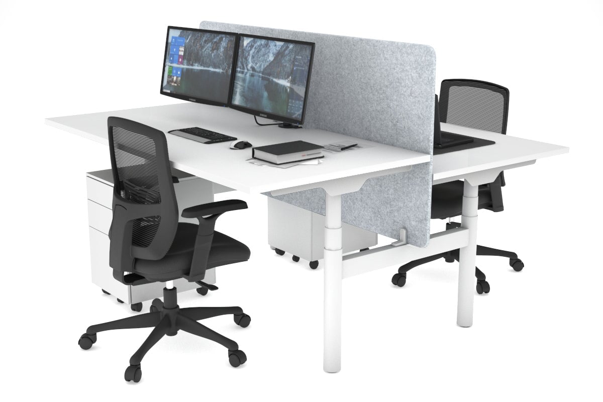 Flexi Premium Height Adjustable 2-Person H Bench Workstation - White Frame [1200L x 800W with Cable Management] - Ideal for Office, Home Workspace & Collaborative Environments