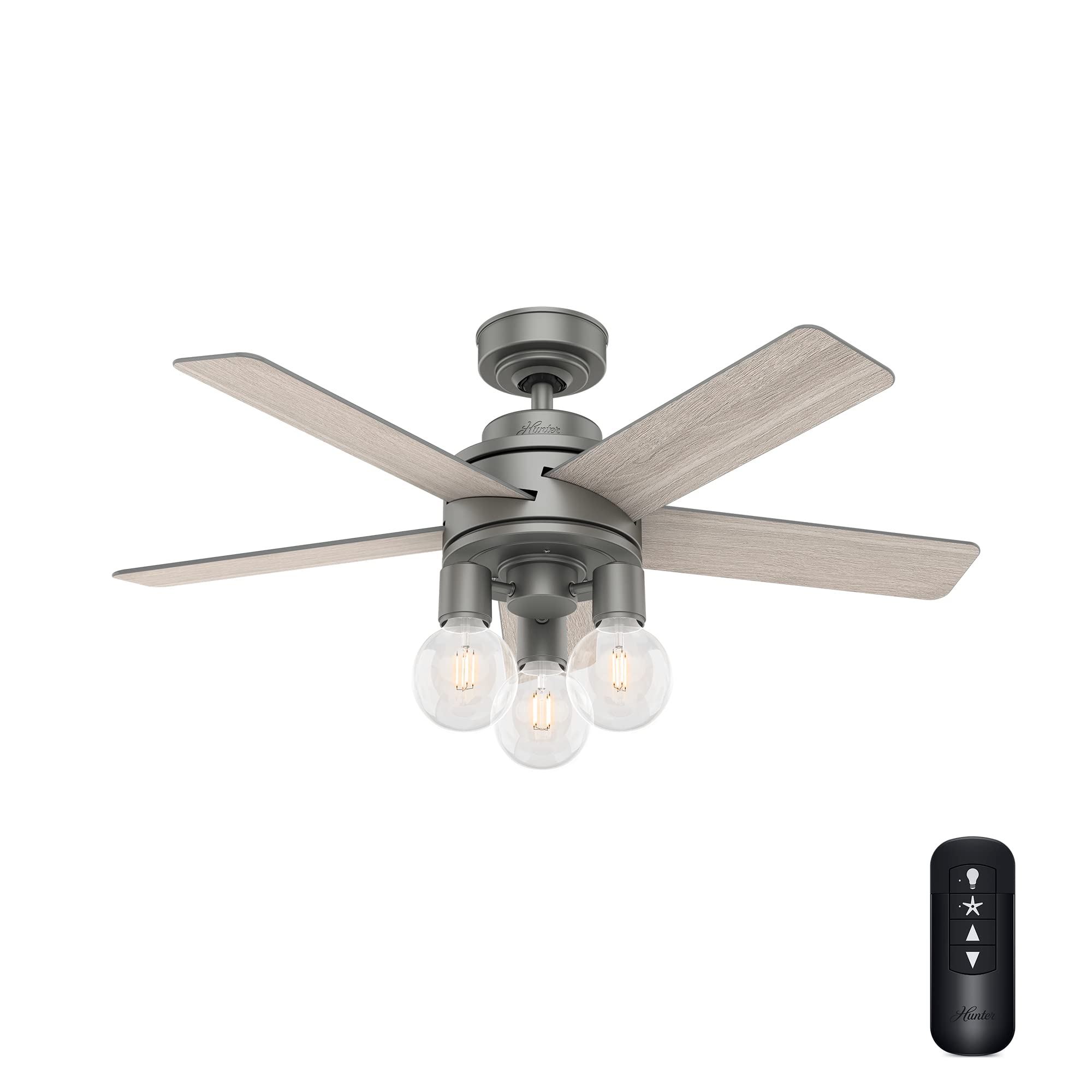 Hunter Fan 44 Inch Modern Matte Silver Ceiling Fan with LED Light Kit & Remote Control - Indoor Use for Living Room, Bedroom, Office (Renewed)