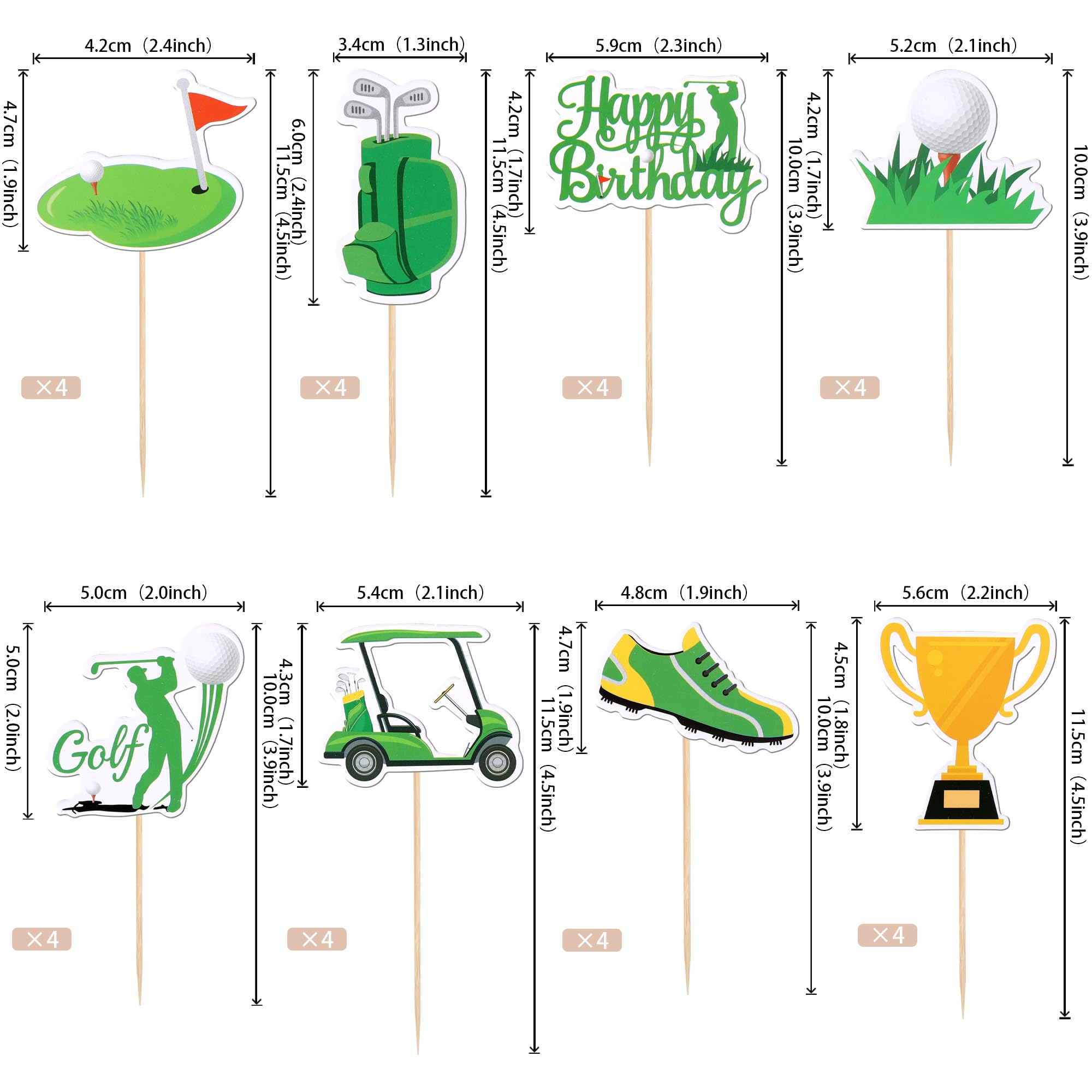 32 PCS Golf Theme Cupcake Toppers - Trophy, Golf Shoes, Bag & Ball Carts Decorations for Golf Party, Baby Shower, Kids Birthday - Perfect for Sports Themed Cake Decorating Supplies