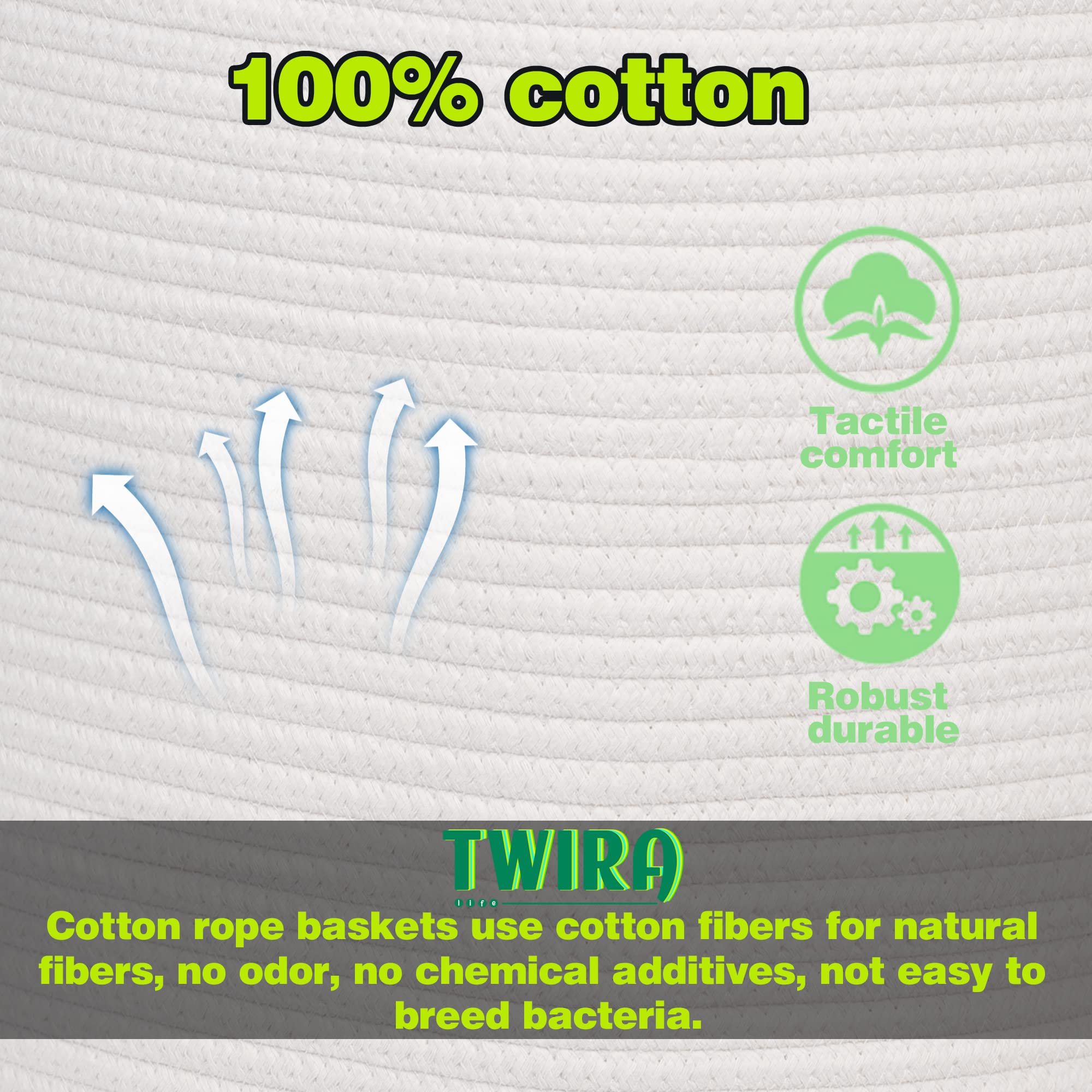 Extra Large 20x16 Inches Cotton Rope Storage Basket with Leather Handle - Woven Laundry Bin for Baby Clothes, Blankets & Toys - Perfect for Nursery, Yoga Mat & Towel Organization (White)