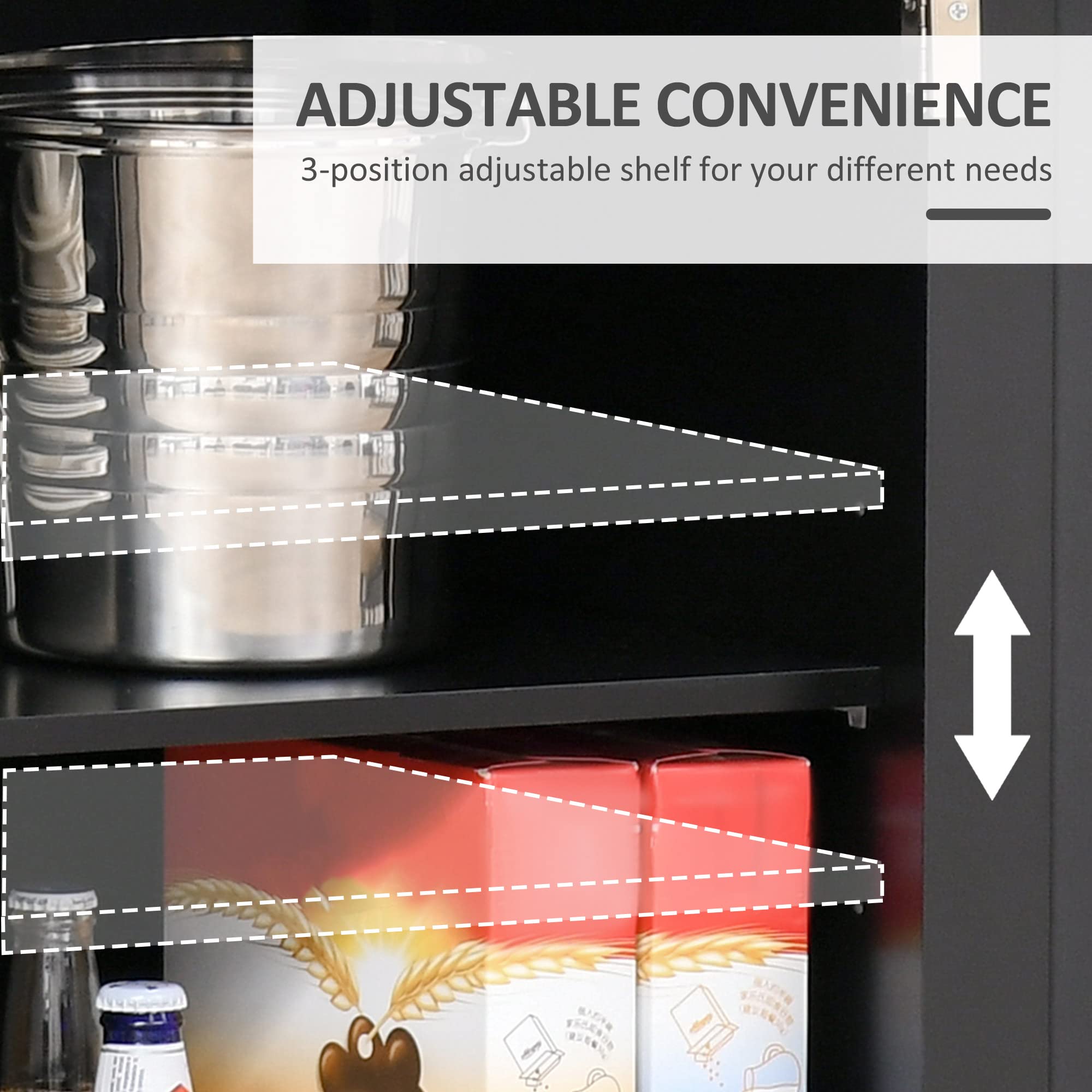 HOMCOM Modern Sideboard with Solid Wood Countertop - Kitchen Storage Cabinet, Coffee Bar Organizer with 2 Drawers & Doors, Adjustable Shelf - Black - Perfect for Dining Room, Living Room & Home Office Storage