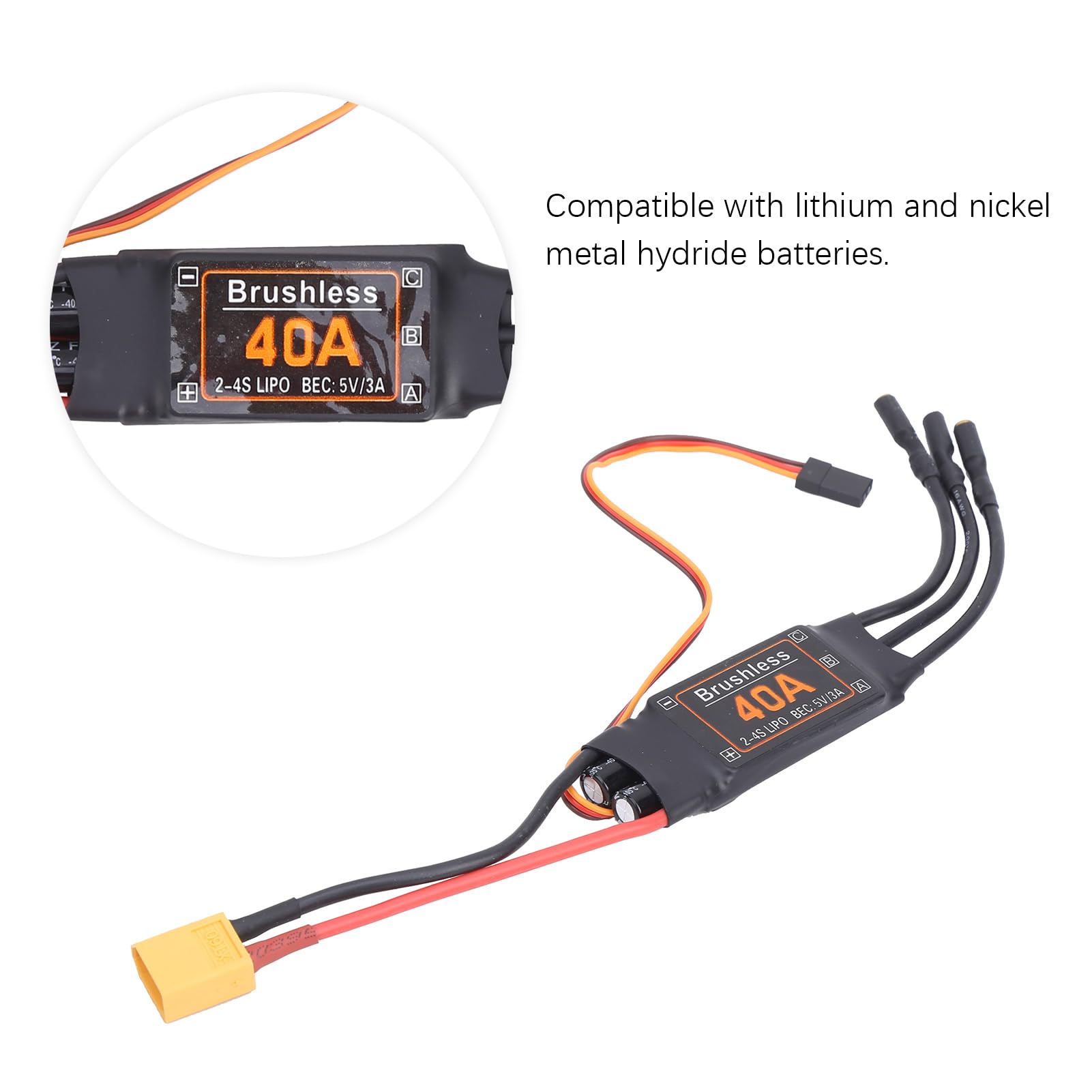 FOSA 40A Brushless ESC Speed Controller with 5V 3A BEC & XT60 Connector - High Performance RC Drone Airplane Accessory for Racing, FPV and DIY Projects