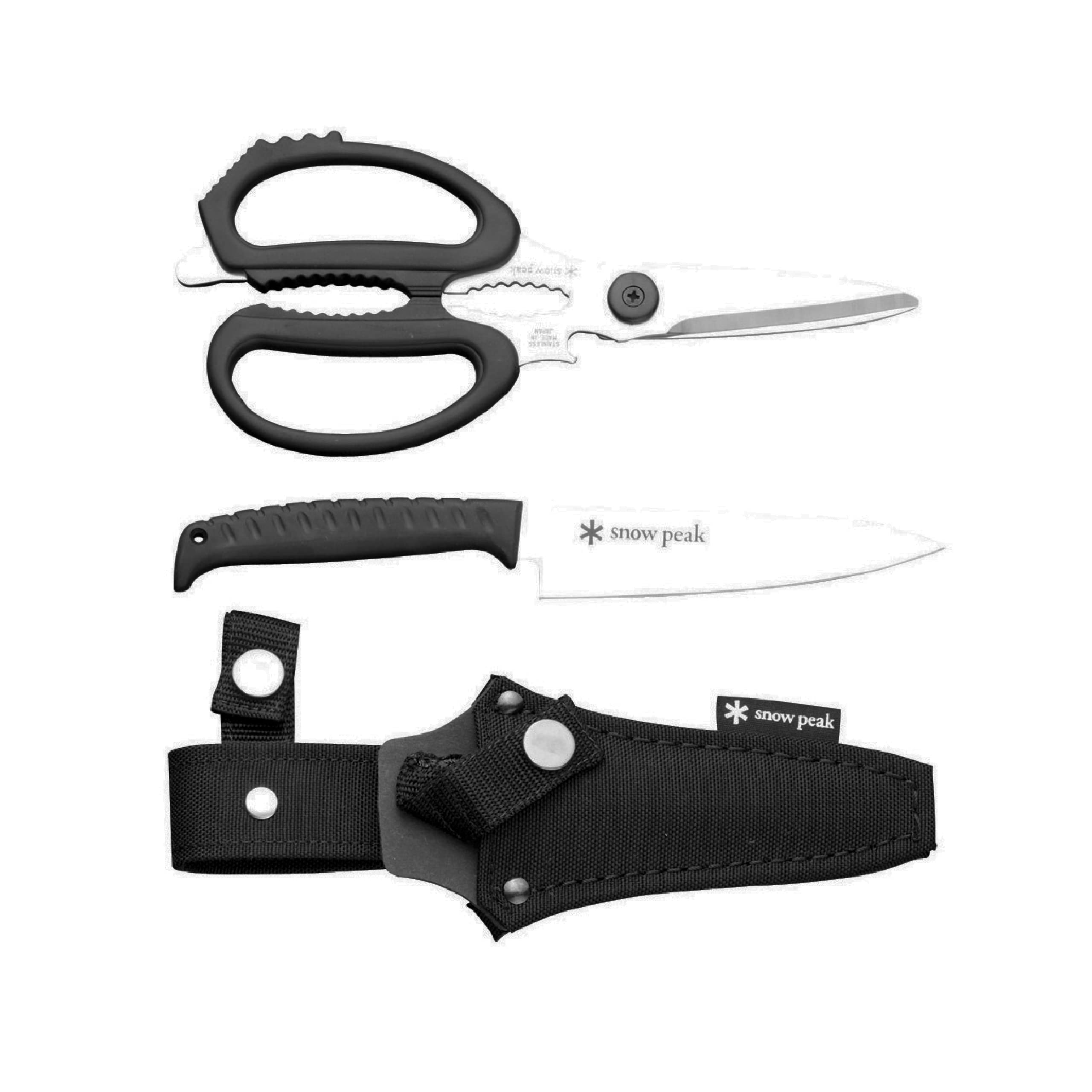 Snow Peak Premium Kitchen Scissors Set with Garlic Press, Bottle Opener, Meat Tenderizer & Nut Cracker - Multi-Purpose Cooking Shears for Garlic, Nuts, Bottles & Meat Preparation - Perfect for Home Chefs & Camping Kitchens
