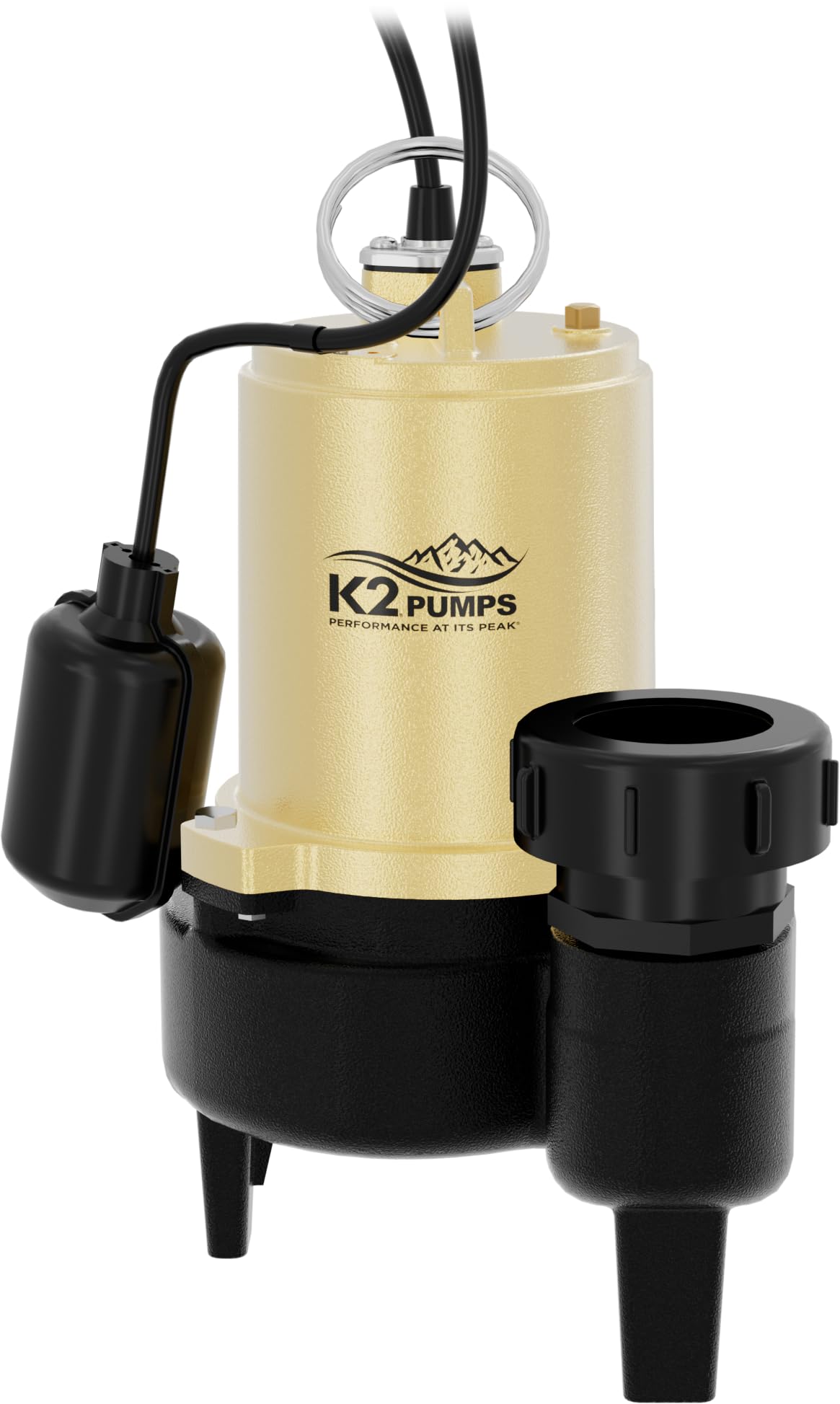 3/4HP Cast Iron Sewage Pump with Tethered Float Switch & Quick Connect Fitting - K2 Pumps SWW07501TPK - Ideal for Basement Flooding, Septic Systems & Wastewater Removal