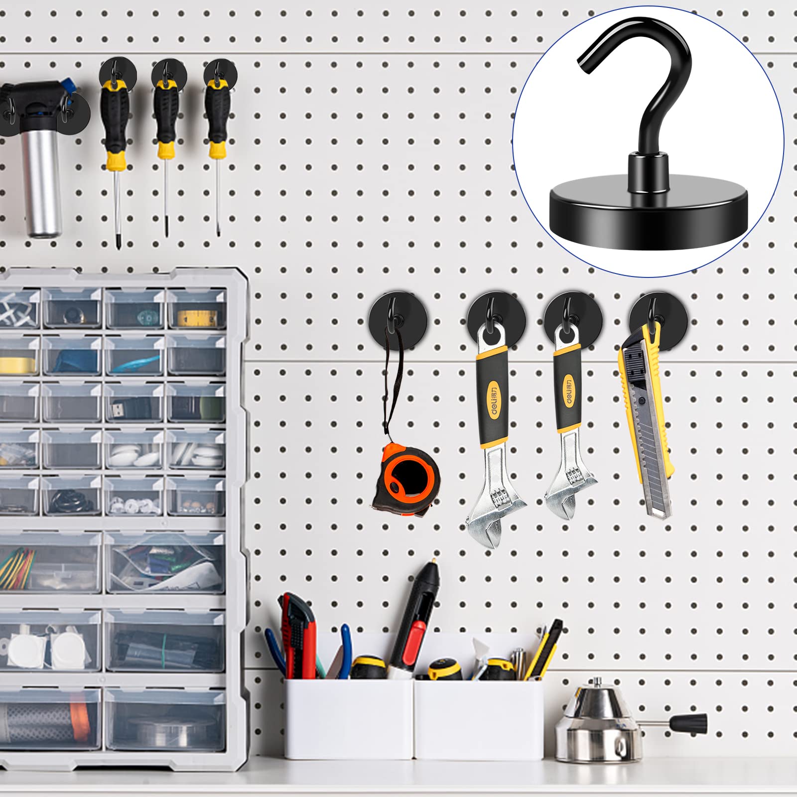 LOVIMAG Black Heavy Duty Magnetic Hooks - 110lbs Strong Neodymium Magnet Hooks with Epoxy Coating (4 Pack) - Perfect for Cruise Cabins, Lockers, Classrooms, Kitchens, Offices & Metal Doors - Ideal for Hanging Coats, Keys, Utensils & Organizing Small Items