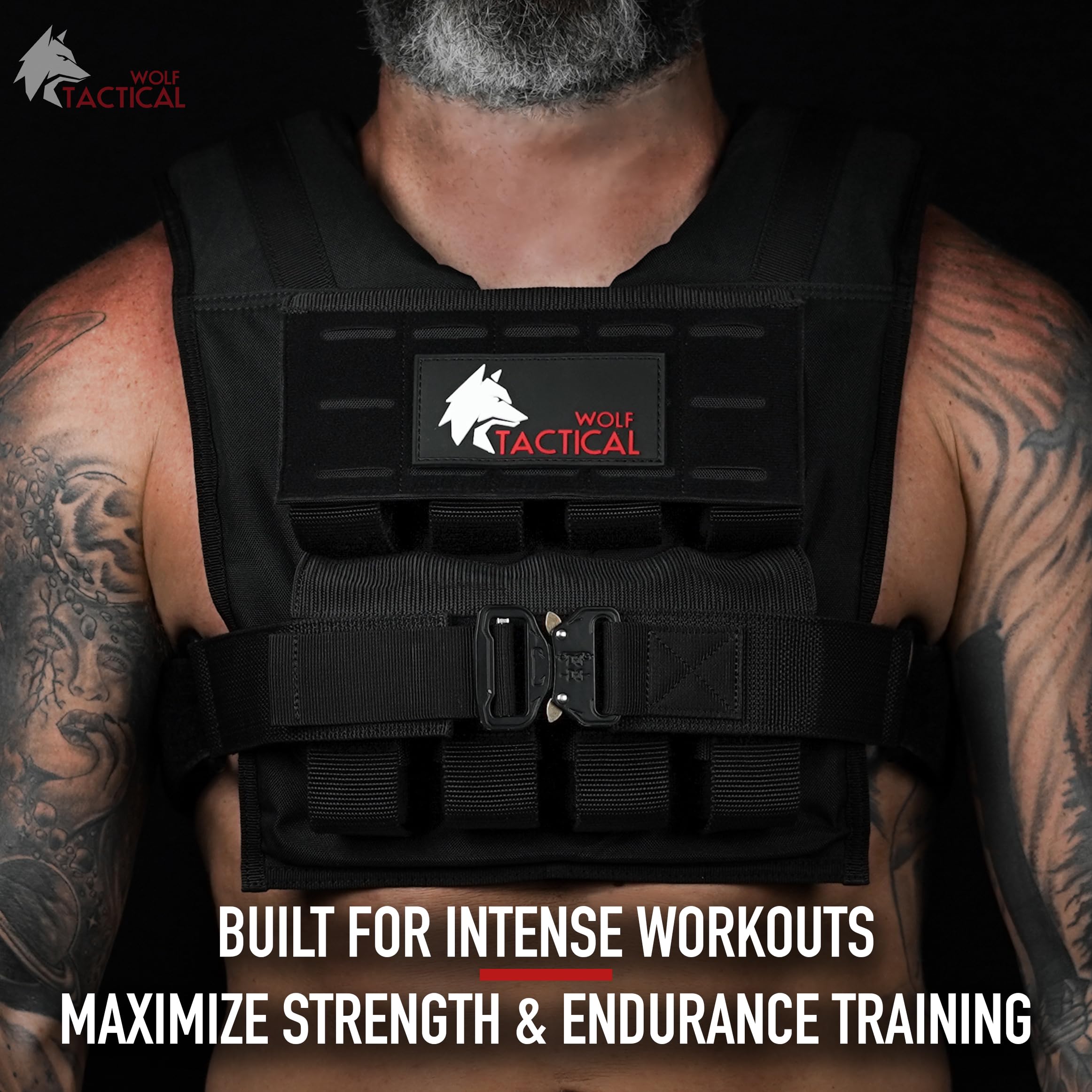 WOLF TACTICAL Adjustable Weighted Training Vest for Men - 20-60lbs Strength Workout Vest for CrossFit, Running & Fitness Training - Perfect for Home Gym, Outdoor Exercise & Military Prep