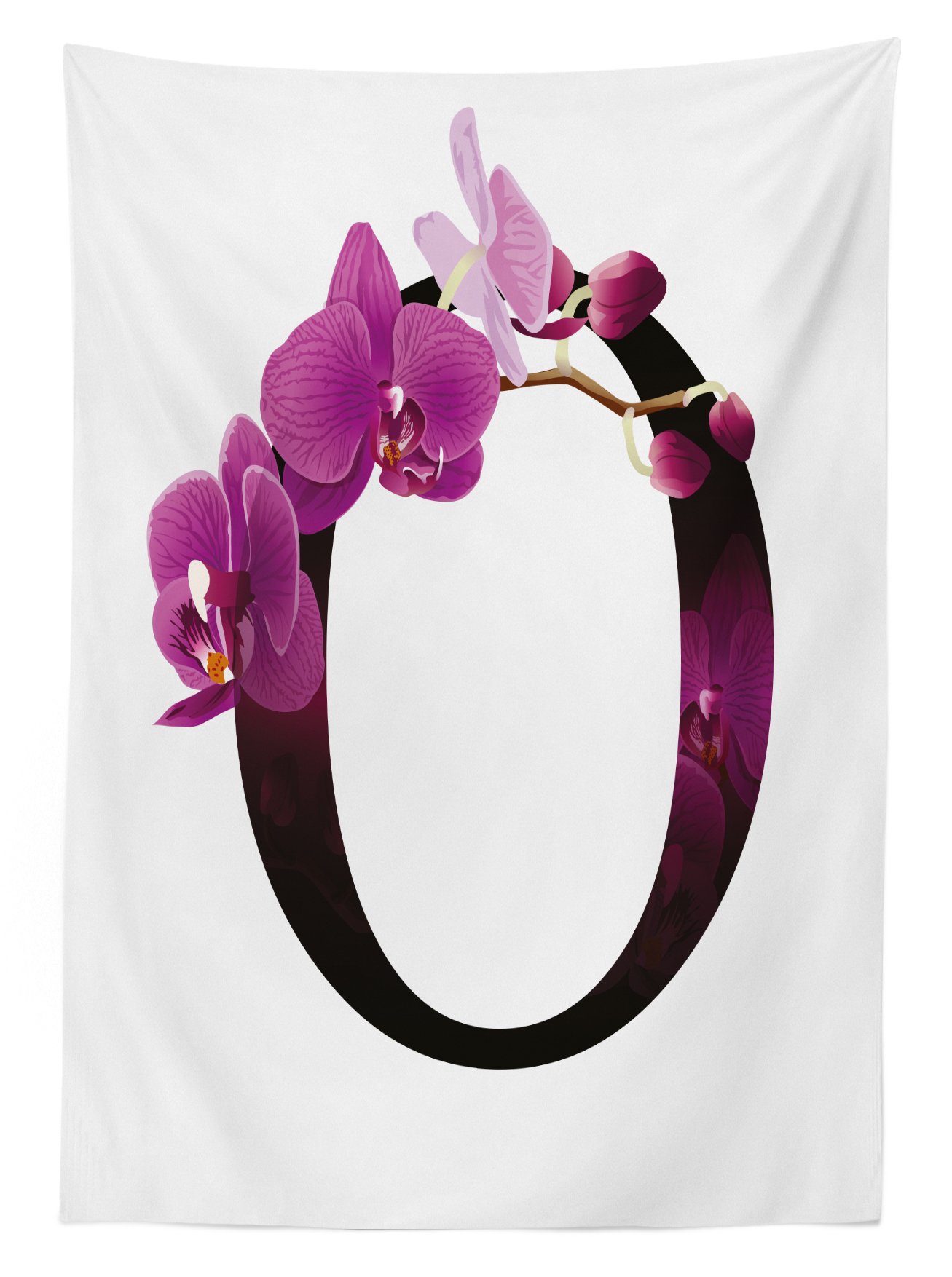 Ambesonne Letter O Outdoor Picnic Tablecloth - Washable Waterproof Fuchsia Black 58x104 Inches - Orchid Flower Alphabet Design for Garden, Patio, BBQ, and Party Decorations