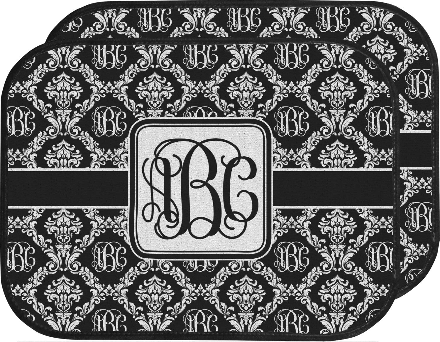 Custom Monogrammed Damask Car Floor Mats Set - 2 Front & 2 Rear Mats for SUVs, Sedans & Trucks | Luxury Car Interior Accessories for Protection & Style