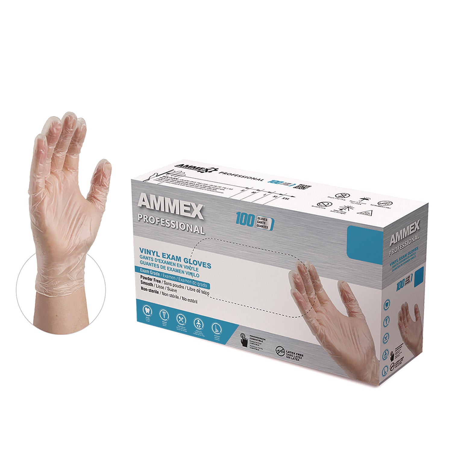 AMMEX® Professional Vinyl Exam Gloves - Powder Free, X-Large, Clear, 100 Count per Box - Ideal for Medical Exams, Food Handling & Cleaning Protection