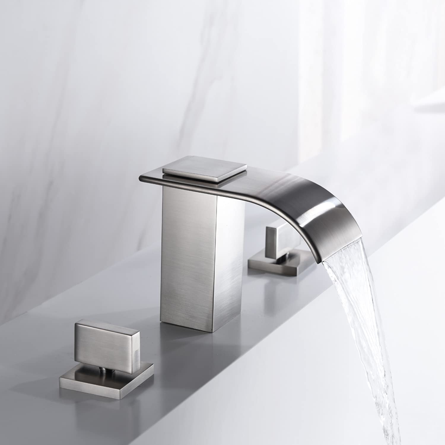 Sumerain Brushed Nickel Roman Tub Faucet - 3 Hole Widespread Bathroom Faucet with High Flow Waterfall Spout for Luxury Bathtub & Spa Relaxation