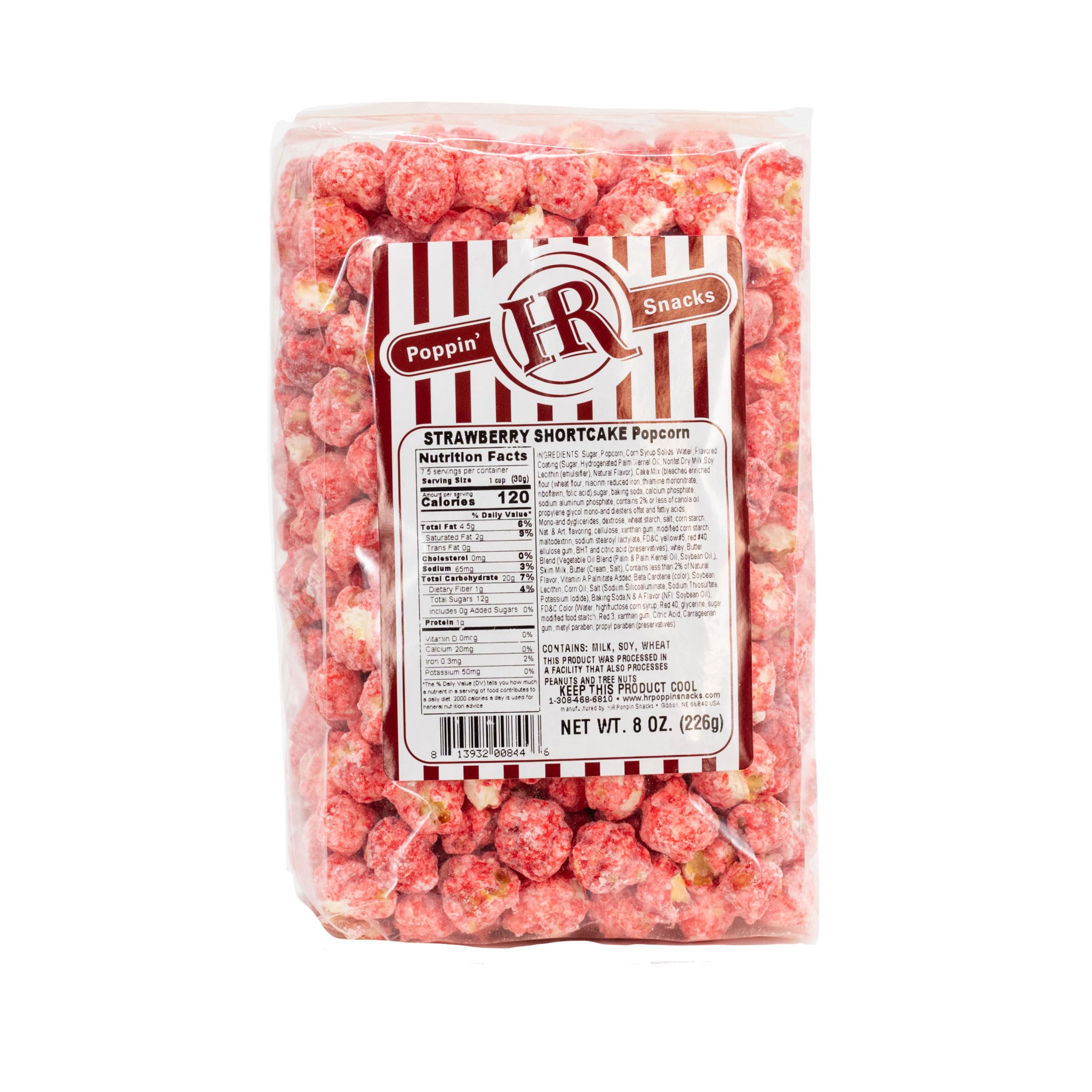 Delicious Creamy Strawberry Popcorn - 8oz Sweet Shortcake-Dusted Gourmet Snack | Made in USA | HR Poppin' Snacks | Perfect for Movie Nights, Birthday Parties & Office Treats