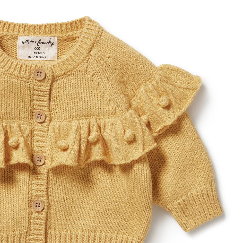 Stylish Dijon Knitted Ruffle Cardigan for Women - Cozy Fall & Winter Sweater - Perfect for Office, Dates & Casual Outings