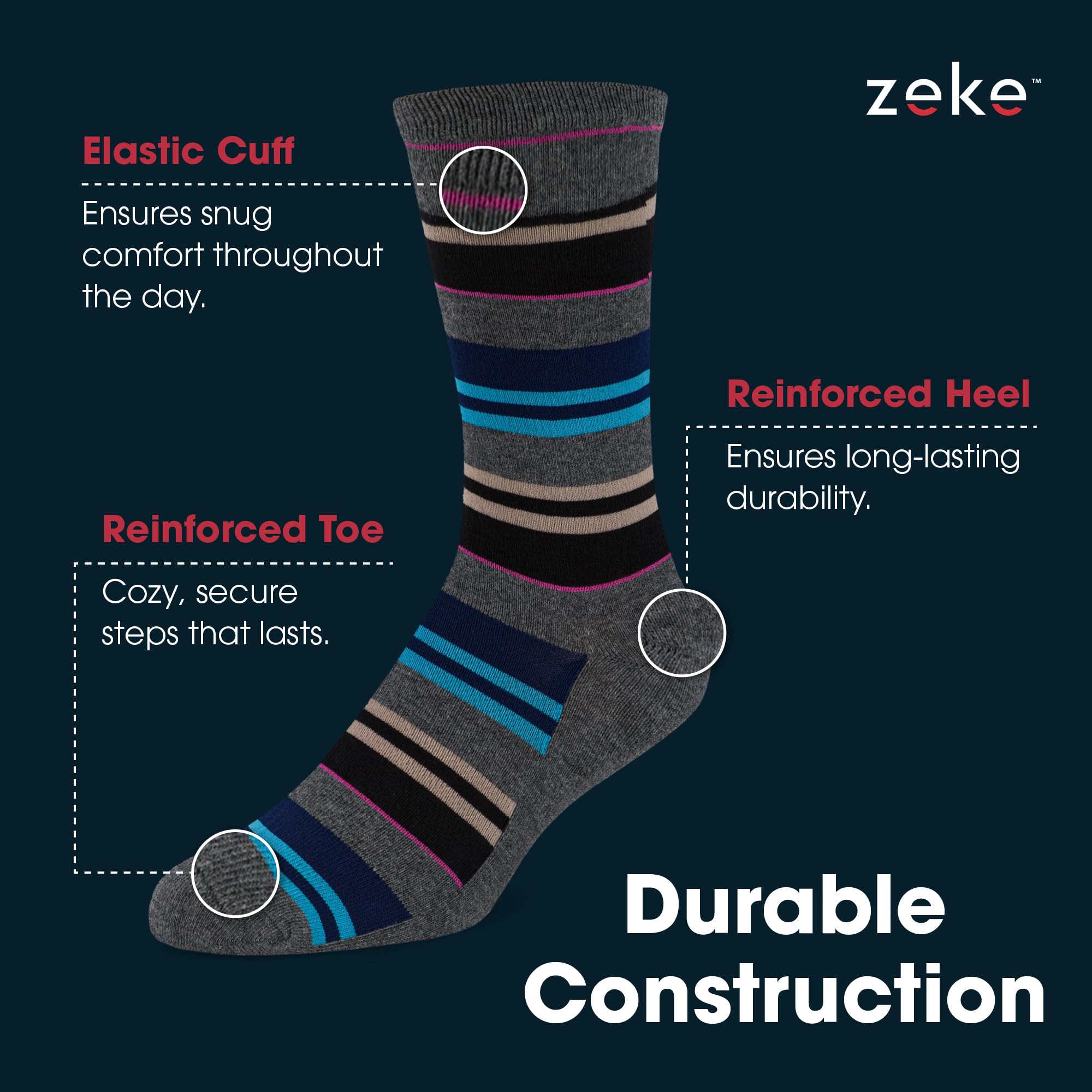 ZEKE Funny Dress Socks for Men - Colorful Crazy Patterned Socks - Cool & Funky Novelty Socks for Work, Gifts & Everyday Wear