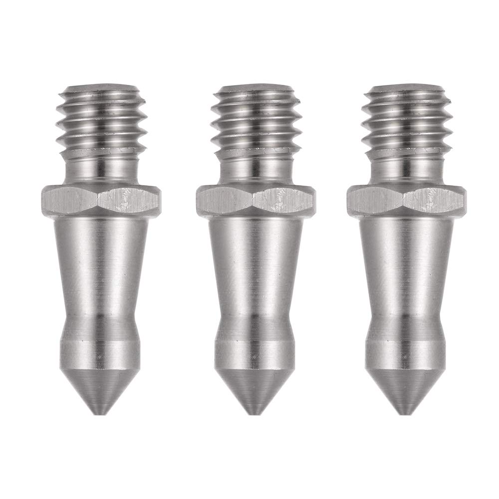 Foto&Tech Stainless Steel 3/8 Inch Foot Spikes for Tripods & Monopods - Compatible with Andoer, Benro, Gitzo, Induro, Kingjoy, Manfrotto, Weifeng, RRS - 16 Threaded for Soft/Loose Terrain (12mm x 33mm, 3-Pack) - Perfect for Outdoor Photography, Hiking & Wildlife Shooting