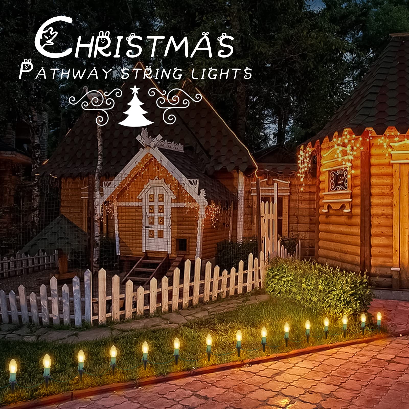 C9 Christmas Pathway String Lights Outdoor - 2 Pack 51.4 FT 40 LED Clear Lights with 40 Stakes, Waterproof Connectable Walkway Lights for Indoor/Outdoor Xmas Party Holiday Commercial Decoration (Warm White) - Perfect for Driveways, Gardens, Patios & Holiday Displays