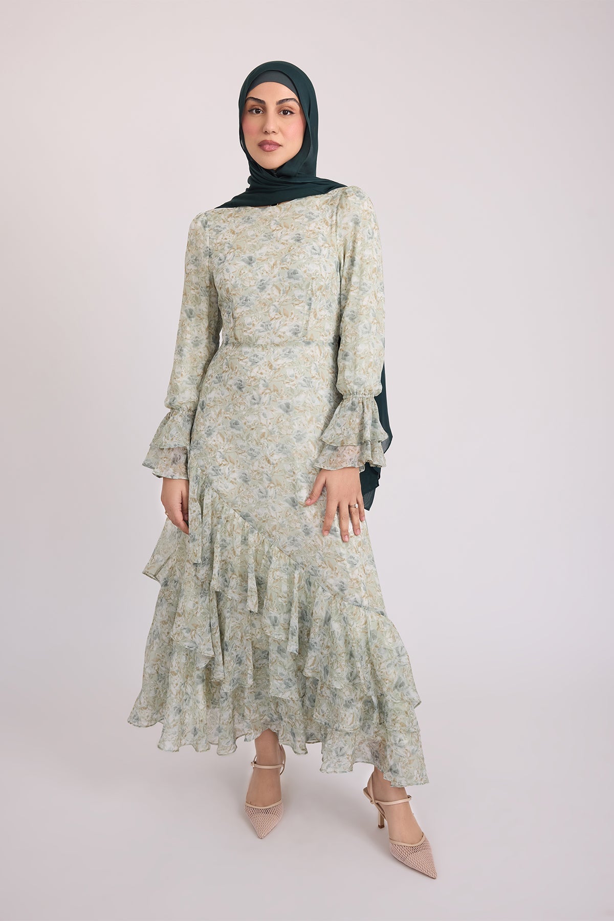 Selena Long Sleeve Maxi Dress for Women - Elegant Green Flowy Boho Dress for Casual Wear, Date Night & Special Occasions