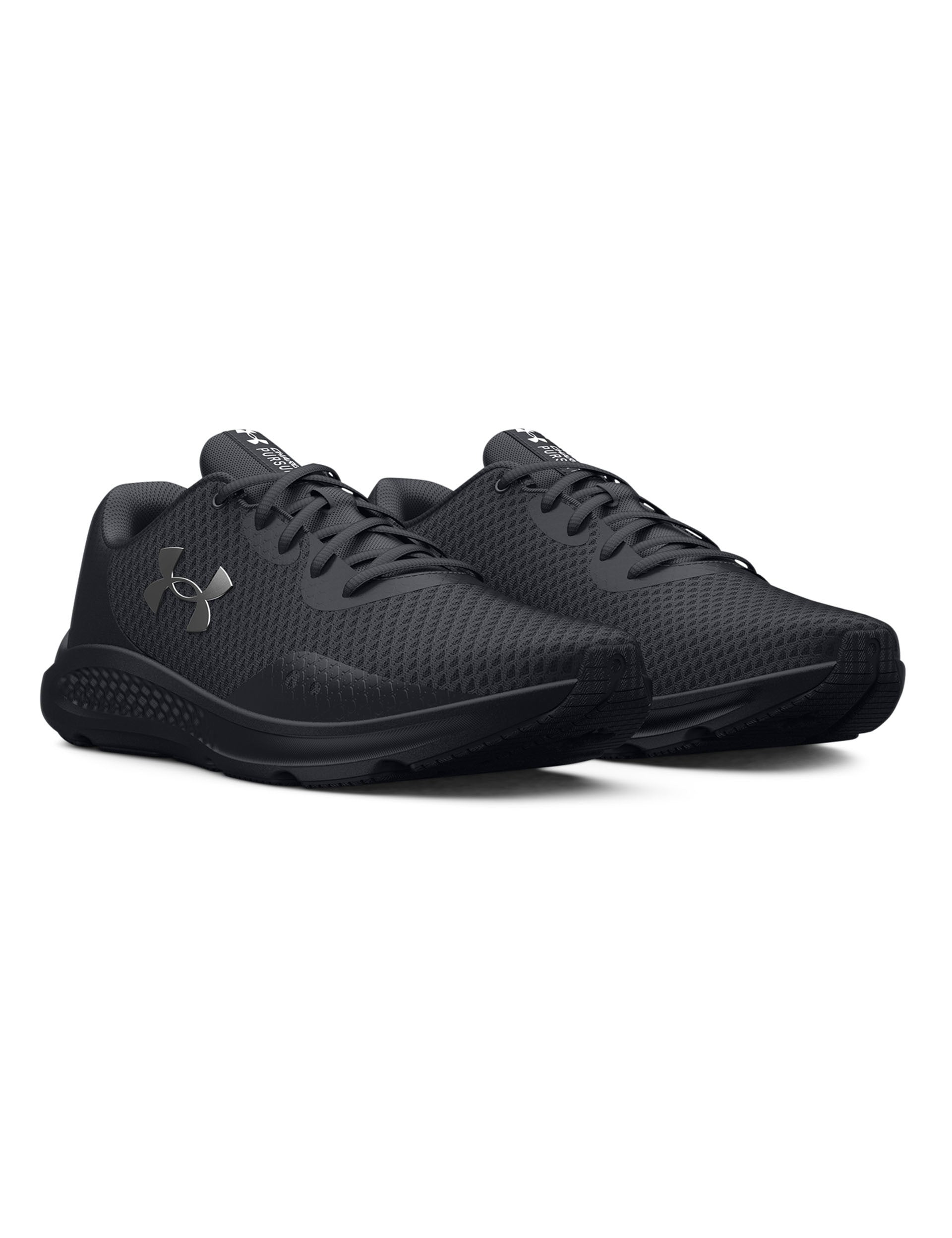 Charged Pursuit 3 Running Shoes for Men - Lightweight Black/Metallic Silver Athletic Shoes with Cushioning - Perfect for Jogging, Gym Workouts & Daily Wear