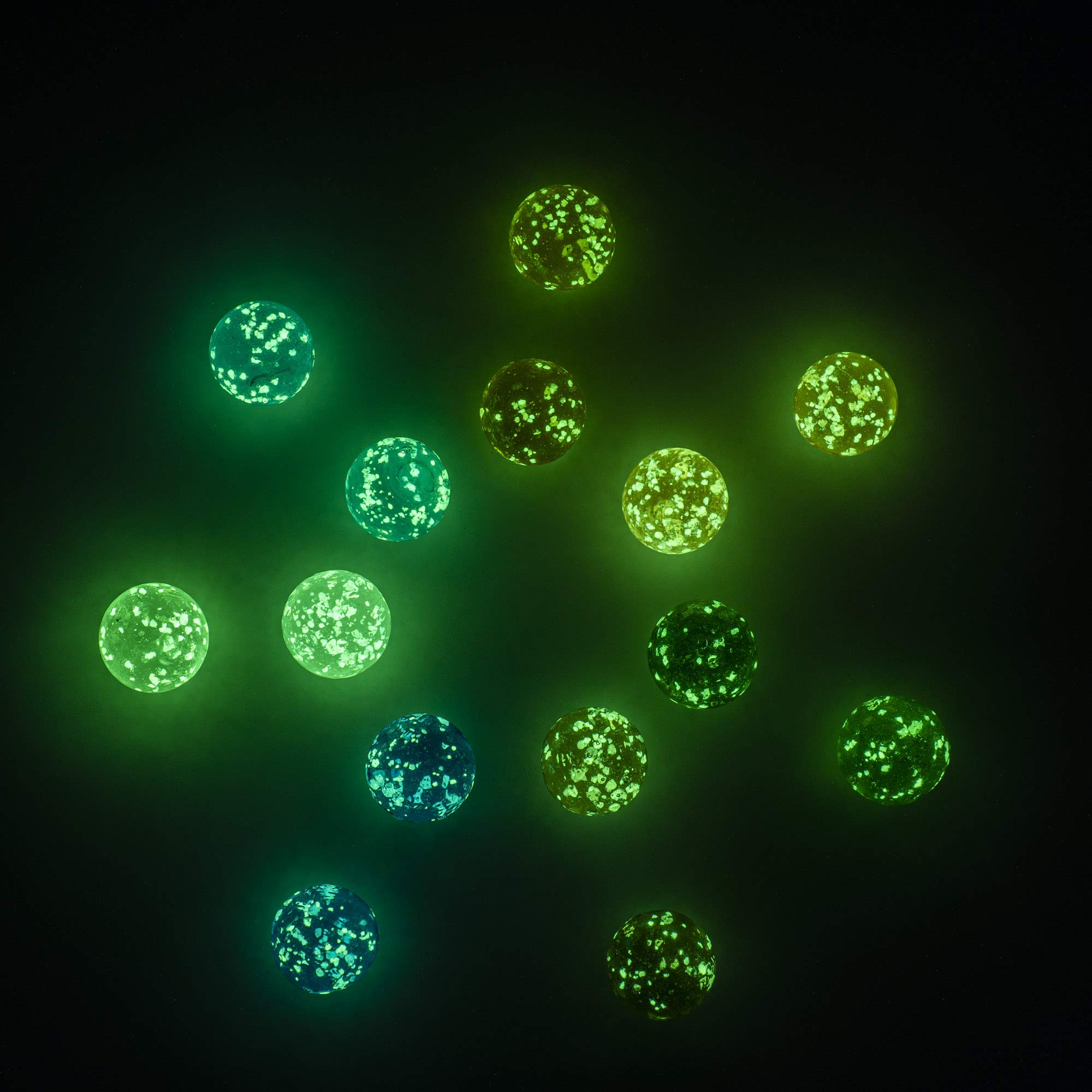 Glow in The Dark Glass Marbles for Kids - 1 Inch Marbles for Chinese Checkers, Shooters Games & Marble Runs - Bulk Assorted Sizes (14 Pcs) - Perfect for Nighttime Play, DIY Crafts & Educational STEM Activities