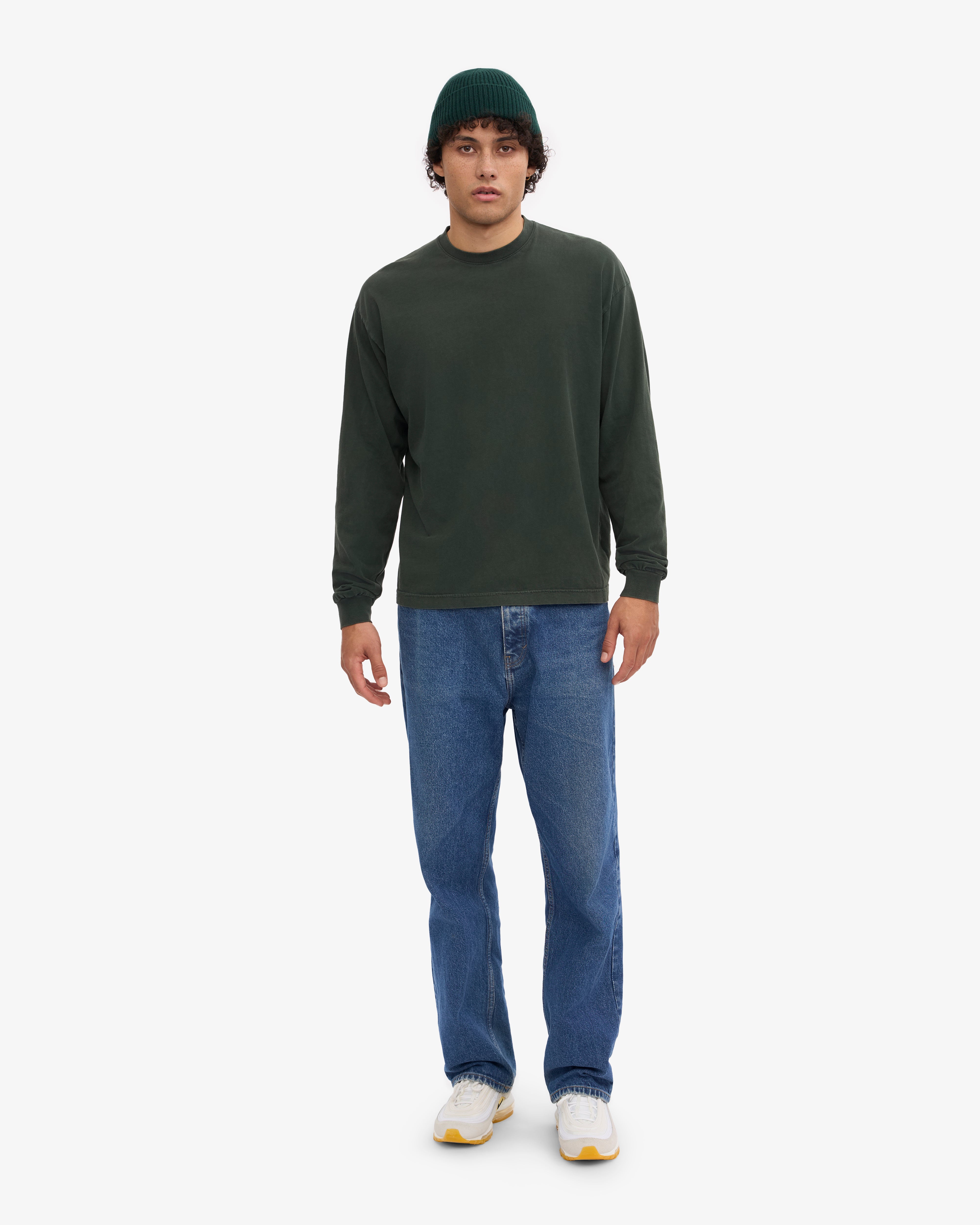 Organic Oversized Long Sleeve T-Shirt for Women - Soft Cotton Comfort Fit - Midnight Forest Green - Casual Loungewear & Streetwear Fashion