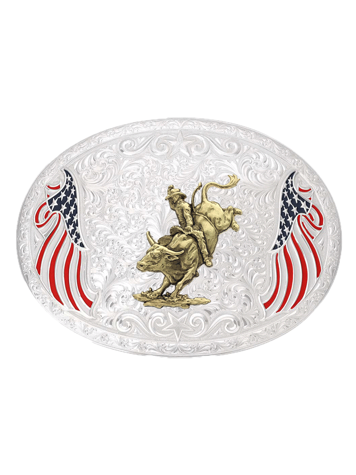 Montana Silversmiths AM53100 205H Bull Rider Western Belt Buckle - Handcrafted in USA, Genuine Silver - Perfect for Rodeo, Cowboy Boots & Western Fashion Outfits