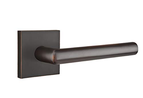 EMTEK Square Rosette Passage Door Handle Set with Stuttgart Lever - Left/Right Handing & 7 Finishes - 5110STURHUS10B - Right Handed (RH) - Oil Rubbed Bronze (US10B) - Perfect for Interior Doors, Bedrooms & Home Offices