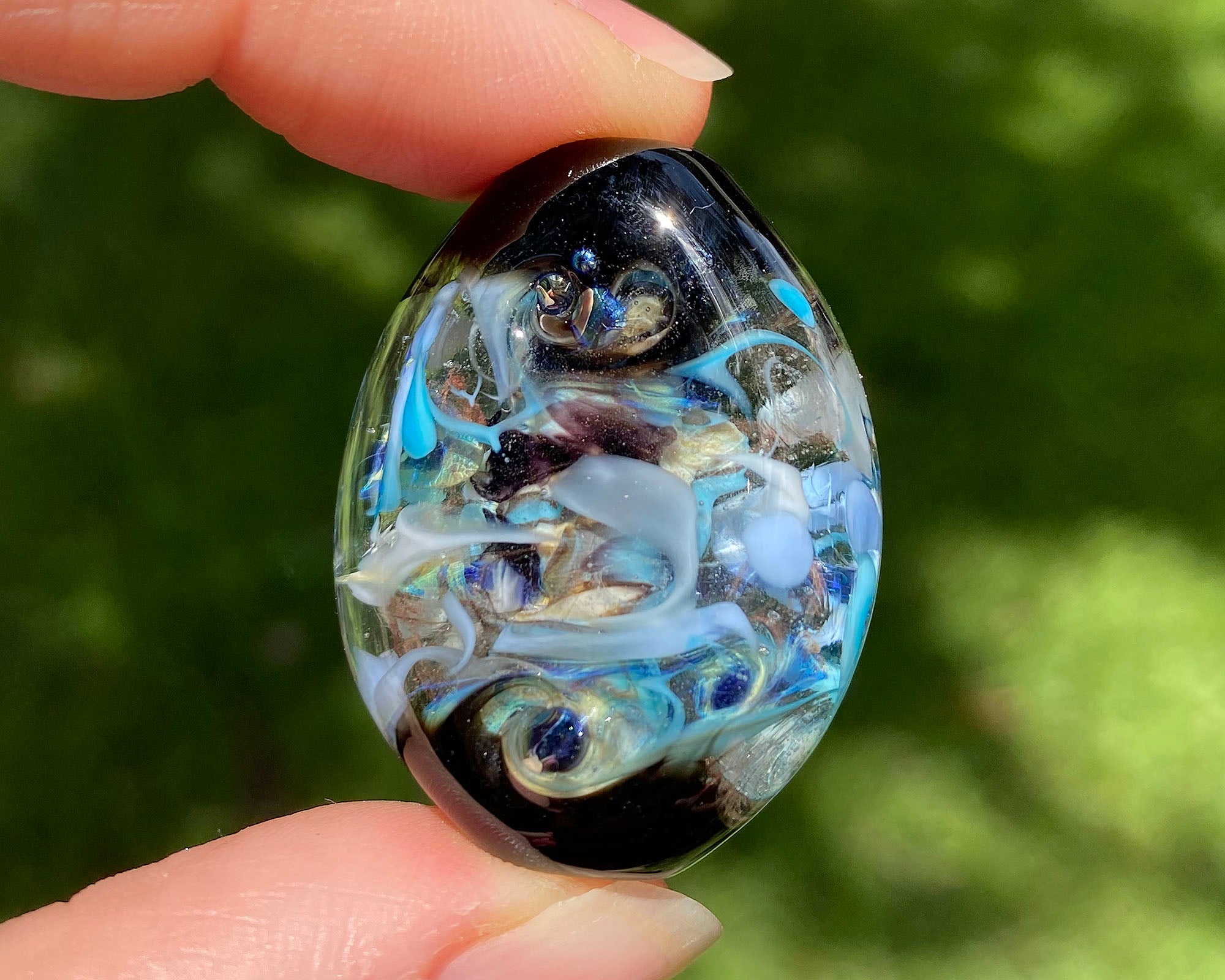 Handmade Aqua Blue Abstract Lampwork Glass Focal Bead for Jewelry Making - Perfect for Necklaces, Bracelets & DIY Craft Projects
