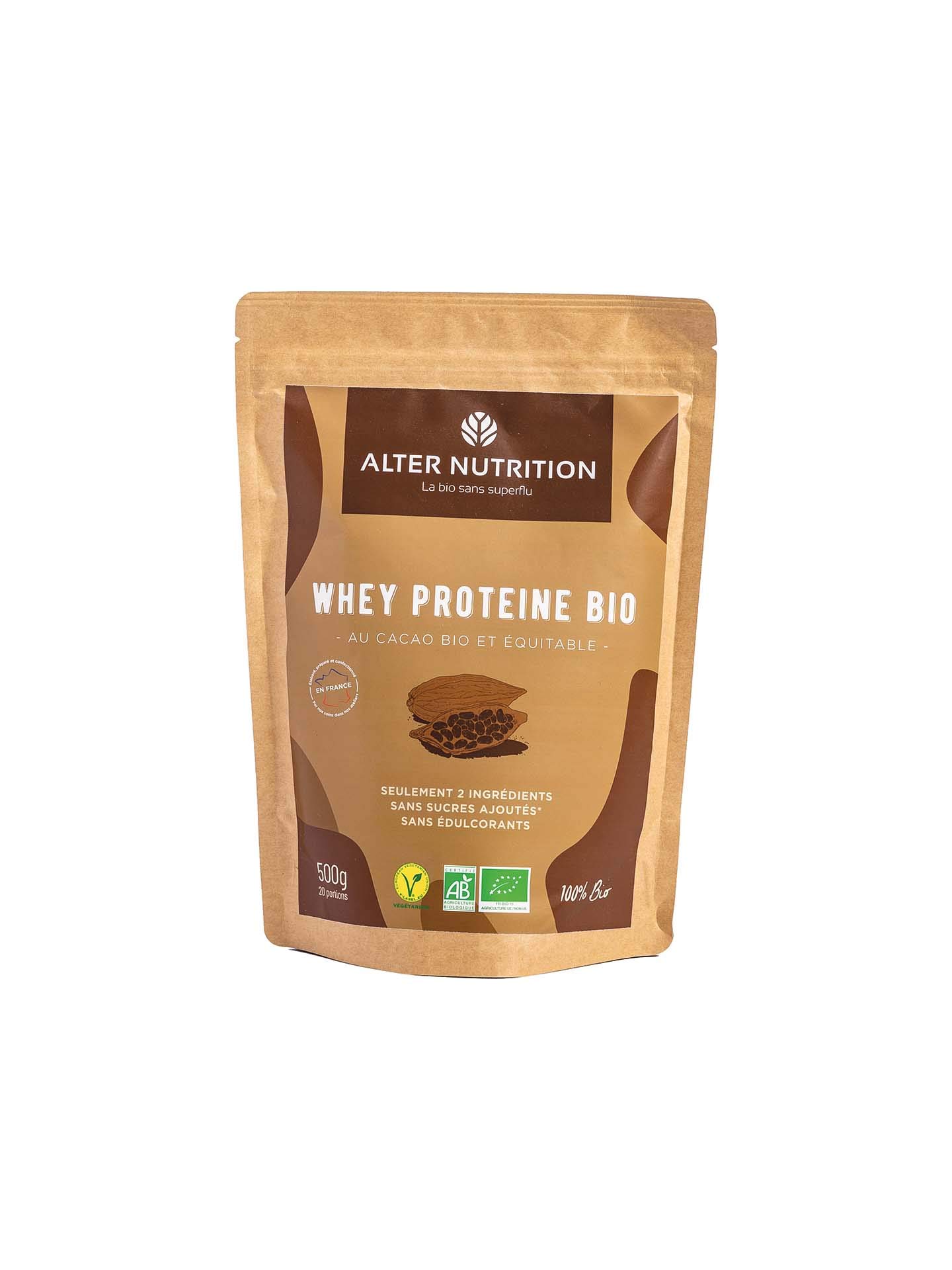 Alter Nutrition Whey Protein Bio Cocoa Powder - 72% High Protein, Organic Fair Trade Cocoa, French Made Milk Protein Supplement (500g) - Perfect for Post-Workout Recovery & Healthy Smoothies