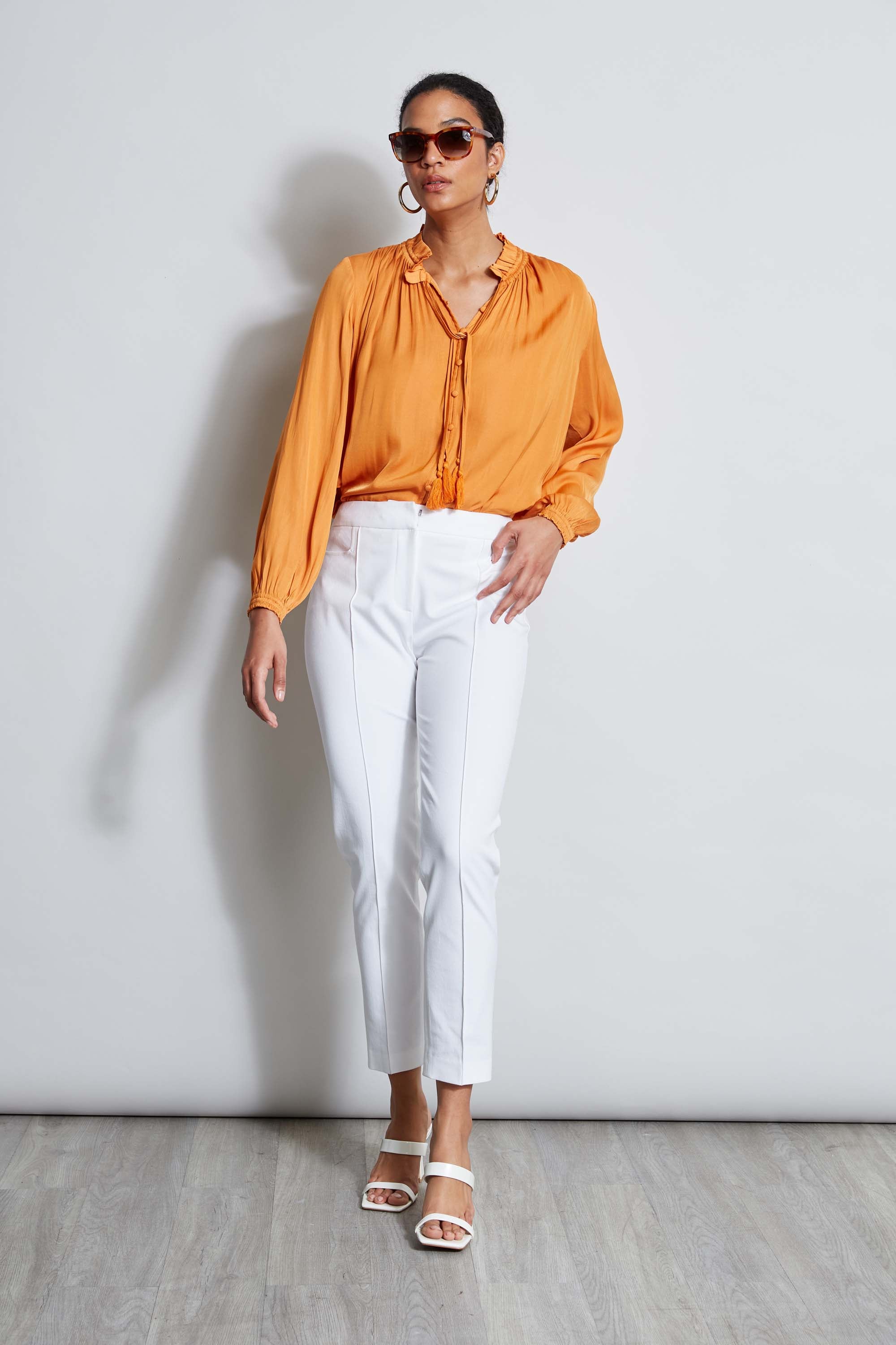 T Tahari Women's Tie Neck Airflow Shirt - Breathable & Stylish Blouse for Office, Business & Casual Wear