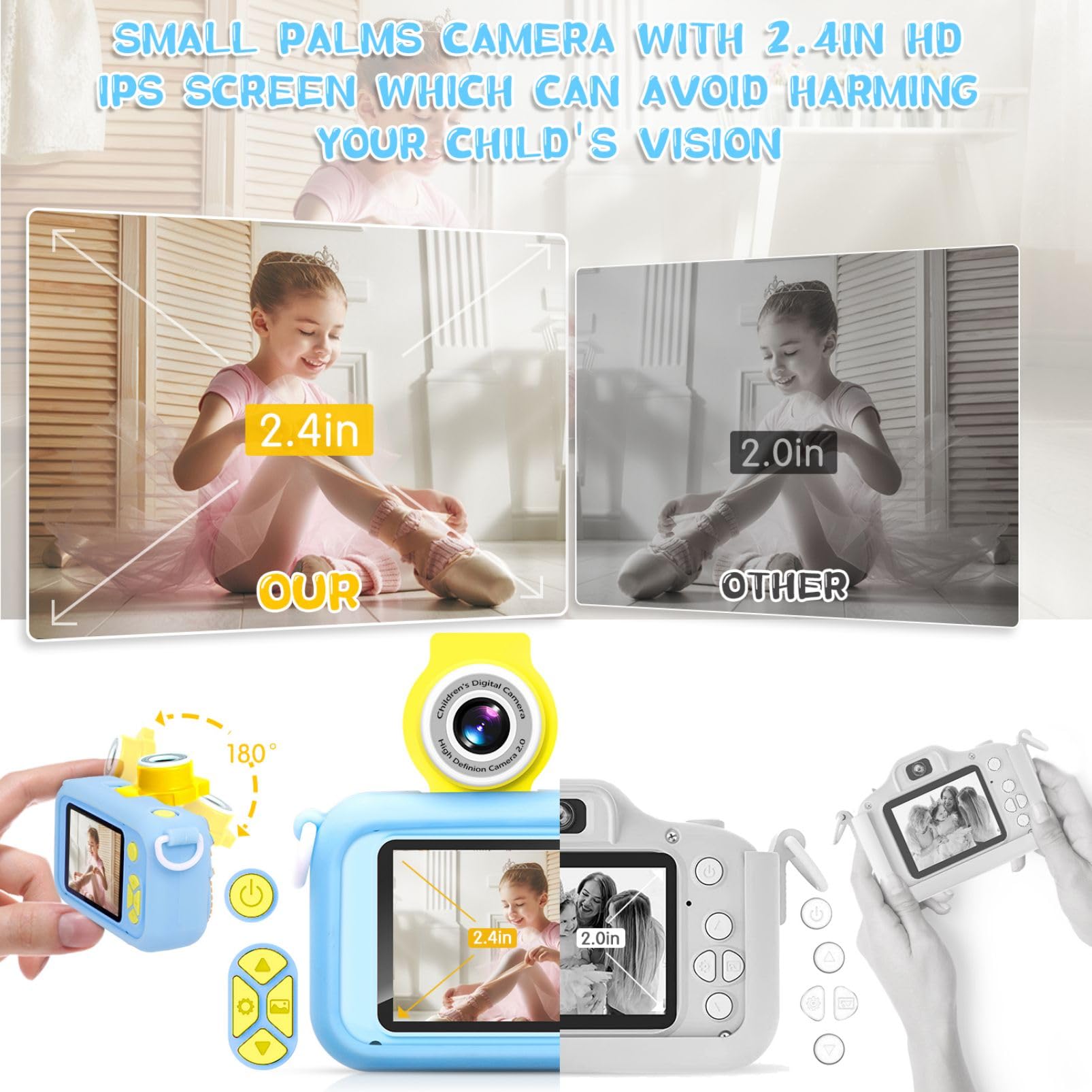 Kids Digital Camera with 180° Flip Lens - 2.4in IPS LCD Screen & Protective Silicone Case - Best Selfie Camera Toy for Boys Girls Ages 3-10 - Perfect Christmas Birthday Gift for Toddlers - Capture Family Moments, Travel Adventures & School Activities