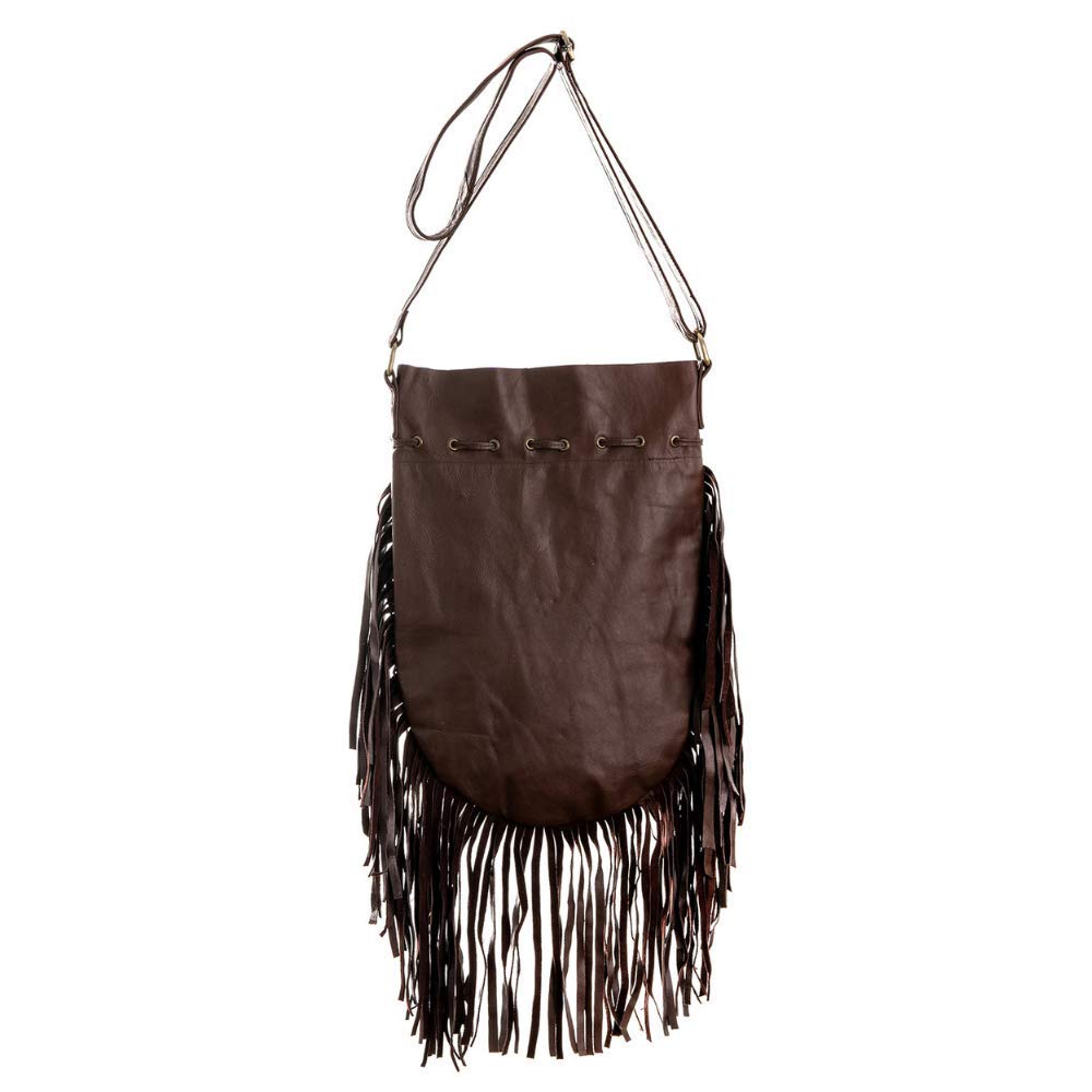 Boho Round Leather Crossbody Bag with Fringe | Genuine Leather Handmade Bohemian Purse for Women | Perfect for Music Festivals, Beach Outings & Casual Daily Use