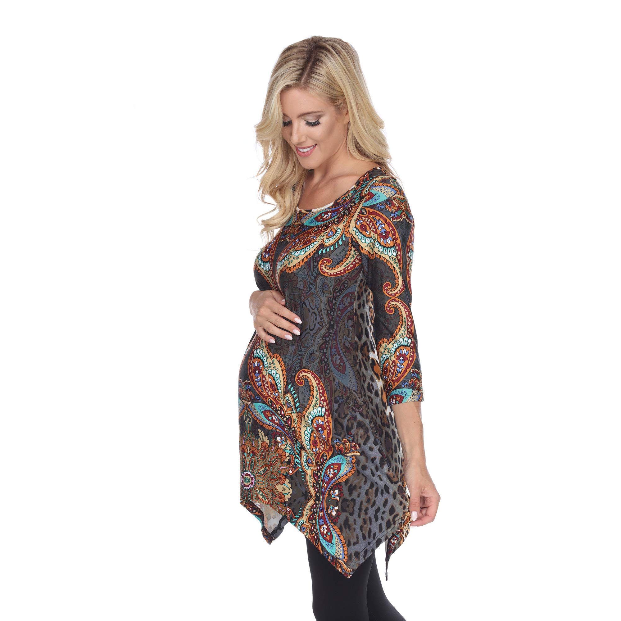 White Mark Women's Maternity Long Sleeve Arlene Printed Tunic Top - Soft Stretchy Pregnancy Shirt for Work & Casual Wear | Comfortable Nursing-Friendly Blouse for Expecting Moms