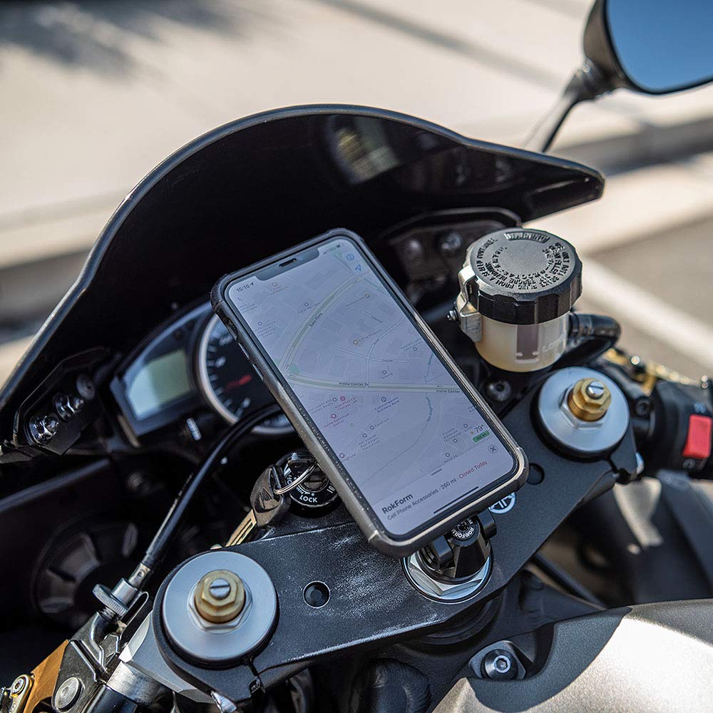 Rokform Pro Series Motorcycle Stem Phone Mount - Universal 12-24mm Fit for Sport Bikes, Quad Tab Twist Lock & Built-in Magnet Secure Mount (Black) - Perfect for GPS Navigation & Hands-Free Riding