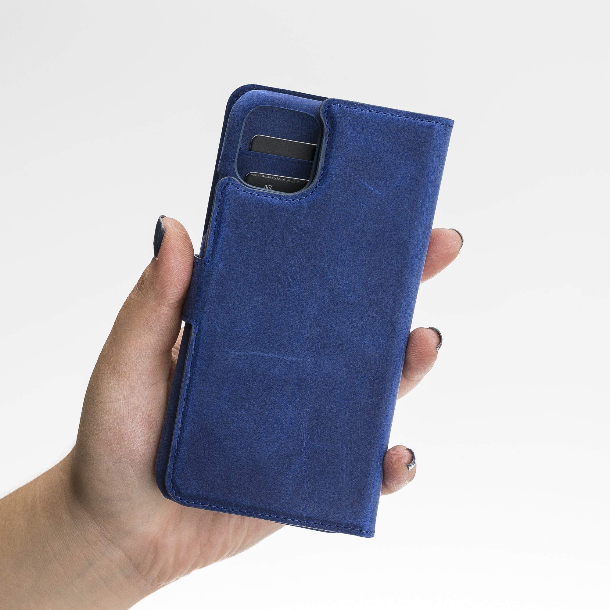 Venito Florence Genuine Leather Wallet Phone Case for iPhone 12 Pro Max (6.7 inch) - RFID Blocking Protection - Detachable Magnetic Wallet - Perfect for Travel, Work & Everyday Use (Antique Dark Blue)
