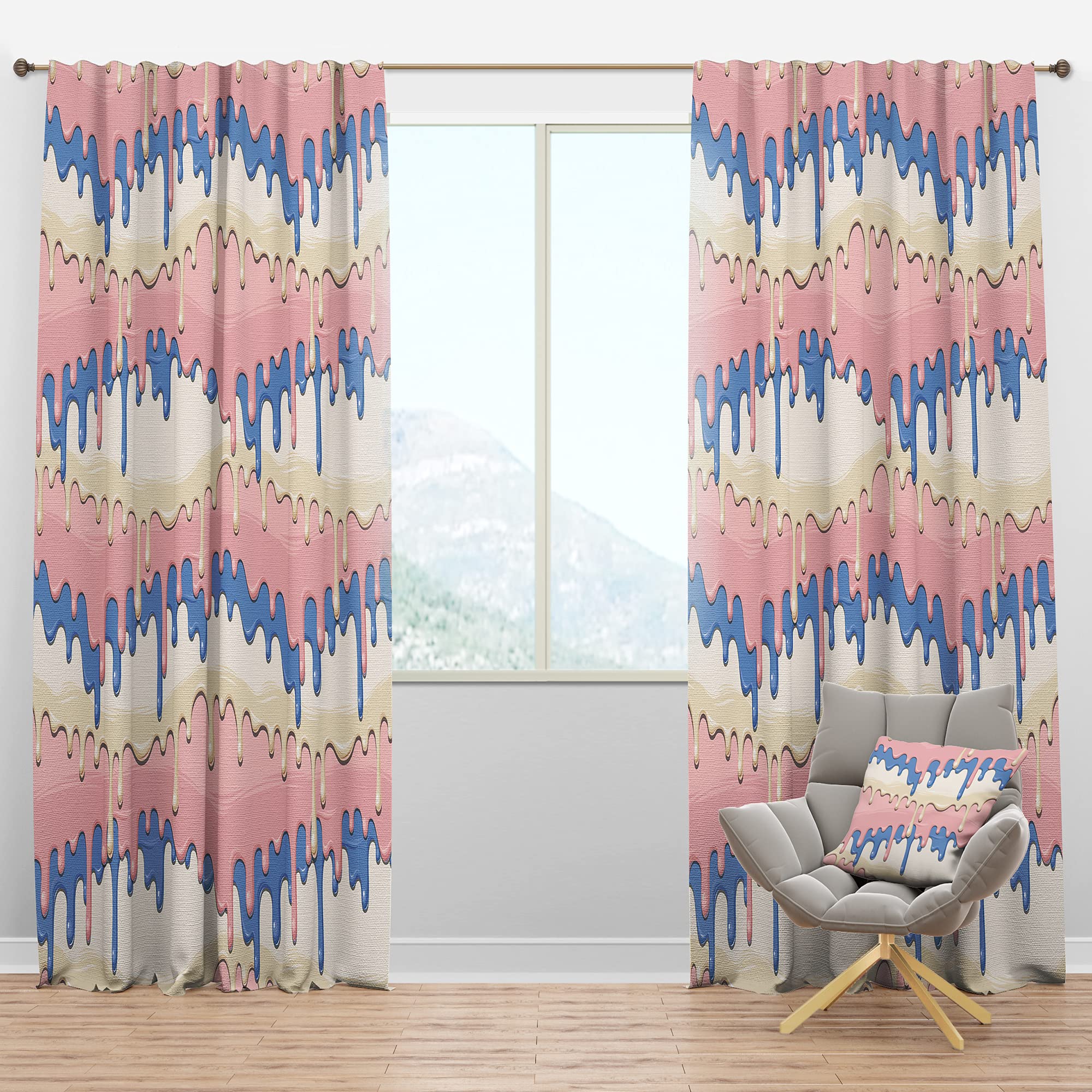 Blackout Curtains Thermal Insulated Single Panel 52x90 - Melted Chocolate Design in Pink, Blue & Beige for Bedroom & Living Room - Noise Reducing & Energy Saving Window Drapes for Better Sleep & Home Decor