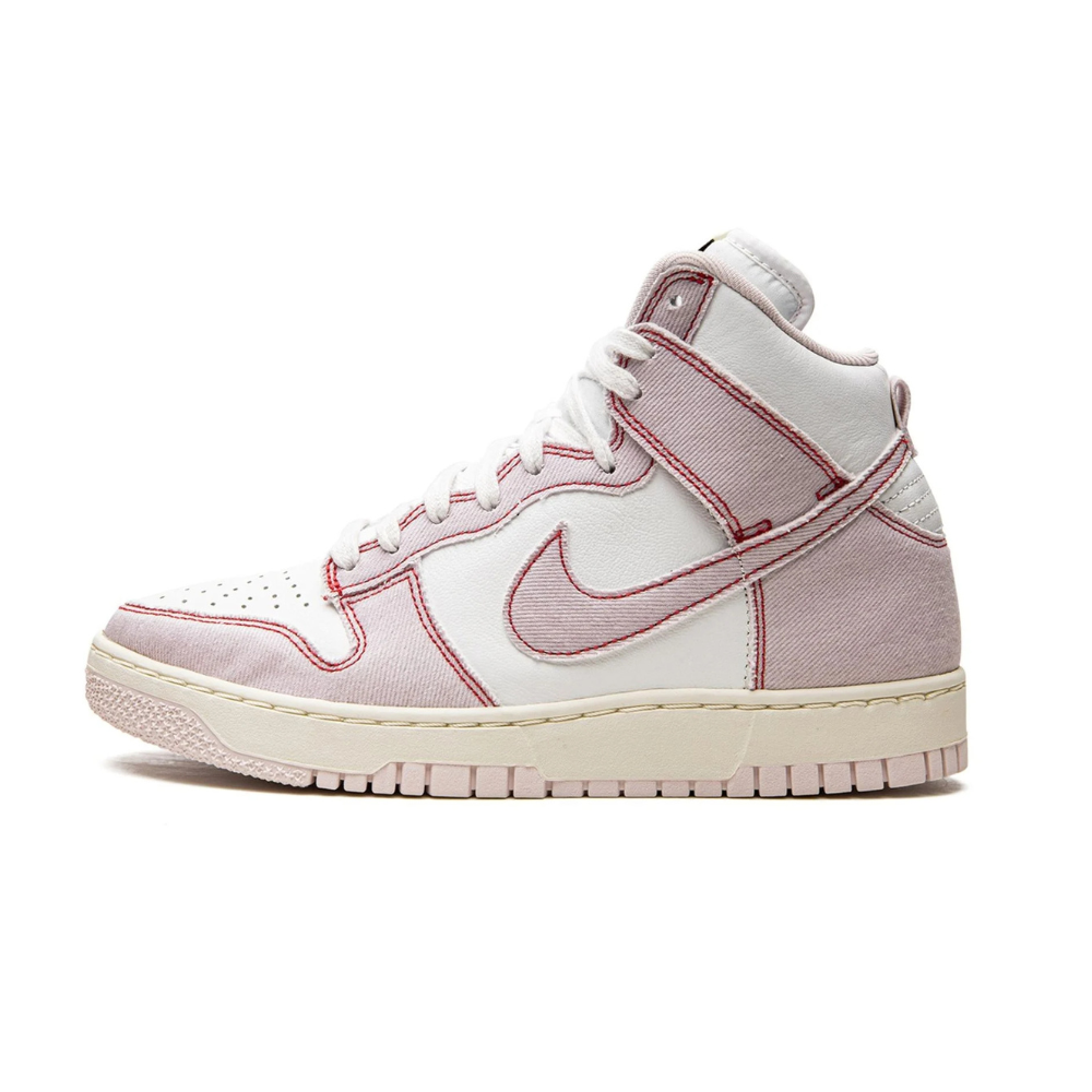 Nike Dunk High 1985 Retro Sneakers - Barely Rose Denim with Light Pink, White & Red Accents | Vintage-Inspired Basketball Shoes for Women & Men | Perfect for Casual Wear, Street Style & Sneaker Collectors